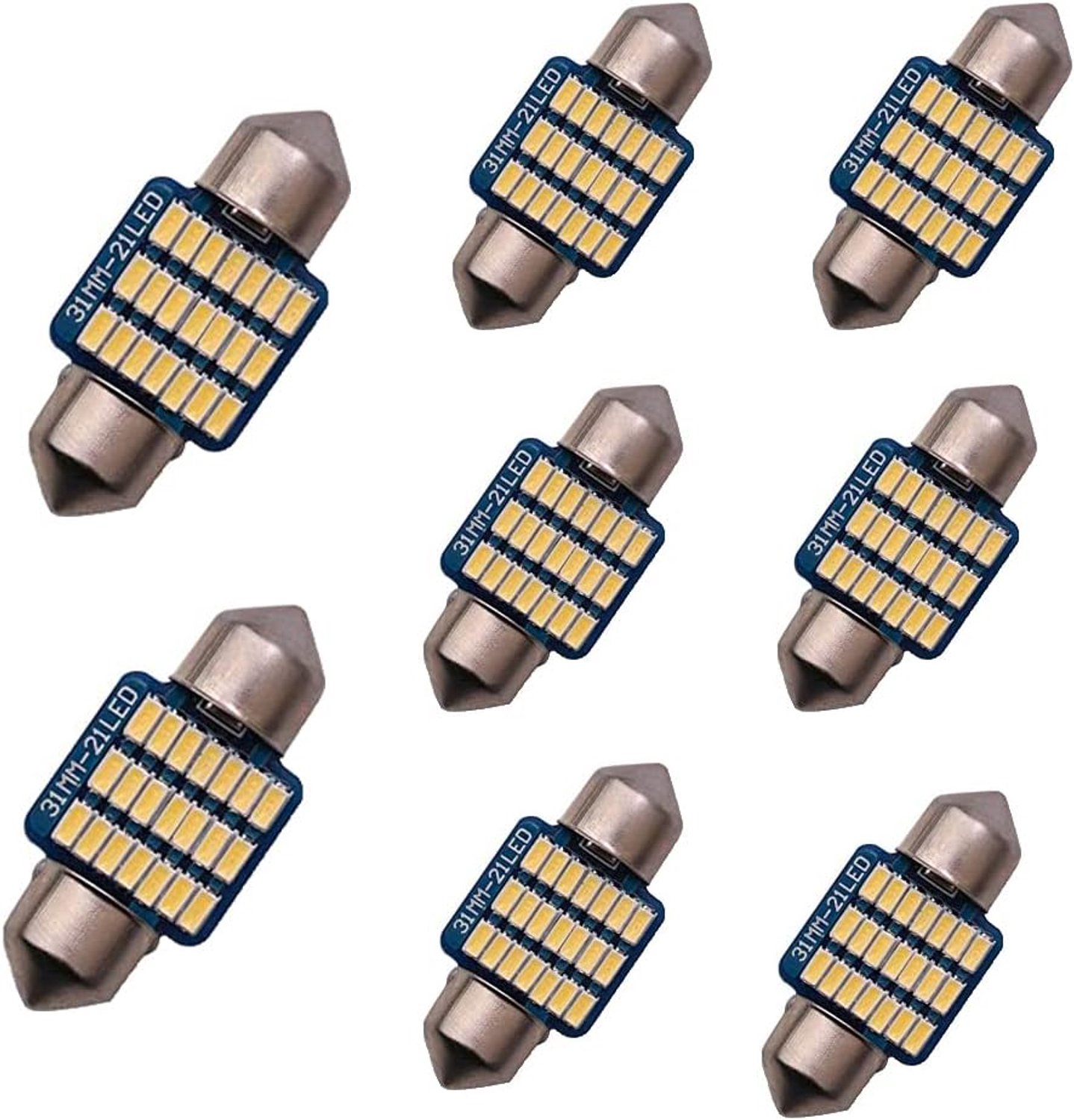 Led-binnenverlichting voor de auto, 8 stuks, 31 mm, 500 lumen, 21 MSD, 12 V led-binnenverlichting, plug and play, led-autoplafondlamp, led-shuttlelamp, Xenon, warm