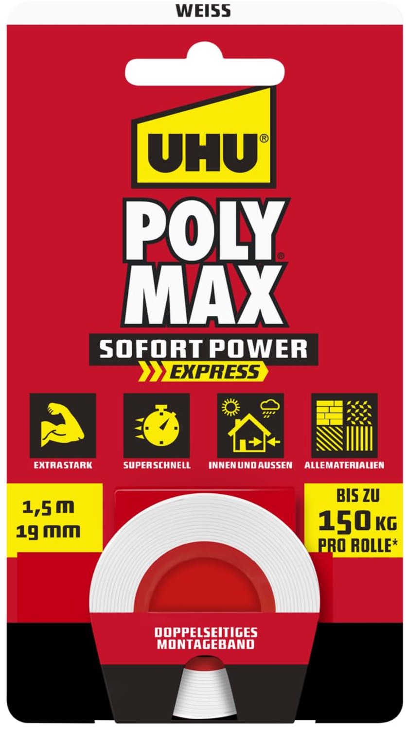 UHU Poly Max Dubbelzijdig Tape Wit 1,5m - Sterke Montage