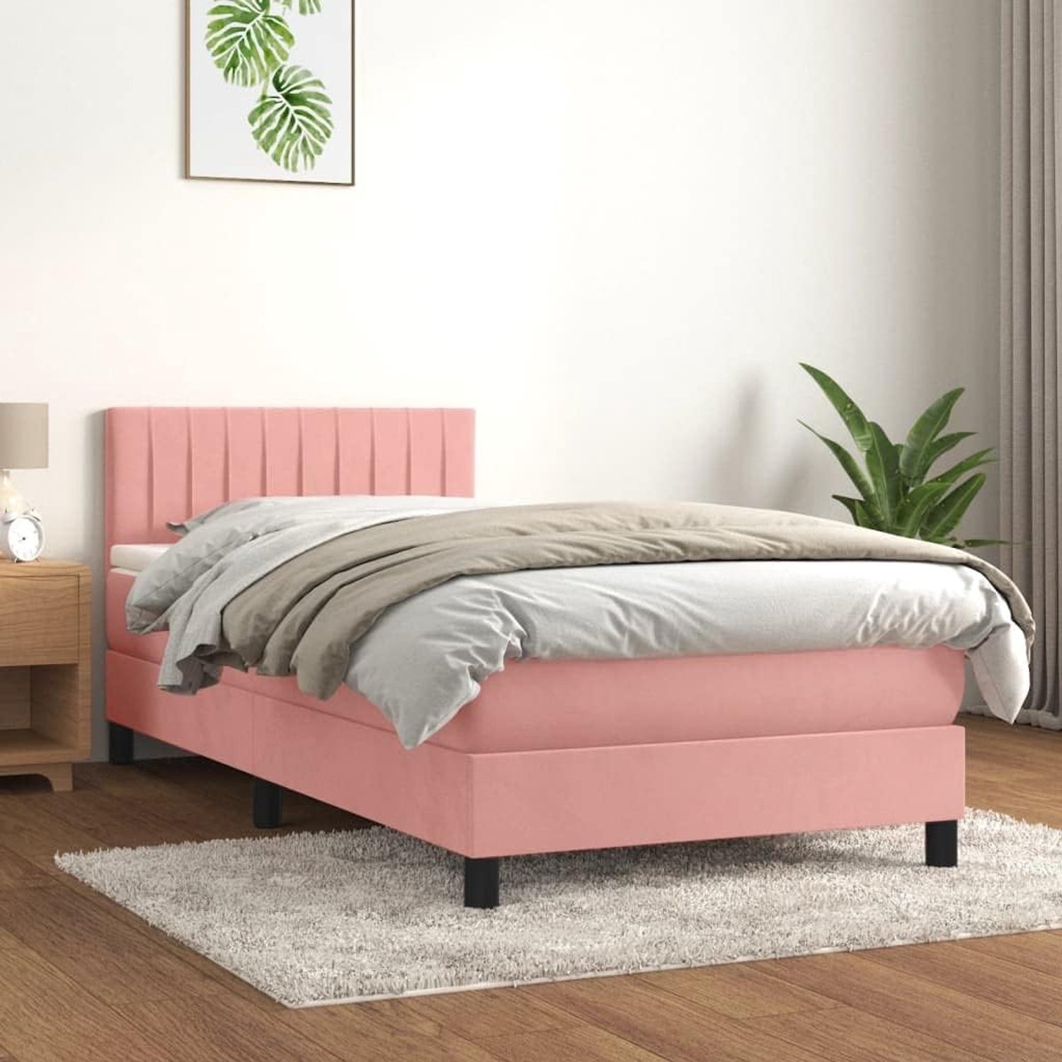 Familiebed, tweepersoonsbed, slaapkamermeubel, boxspringbed met matras, roze, 90x190 cm, fluweel