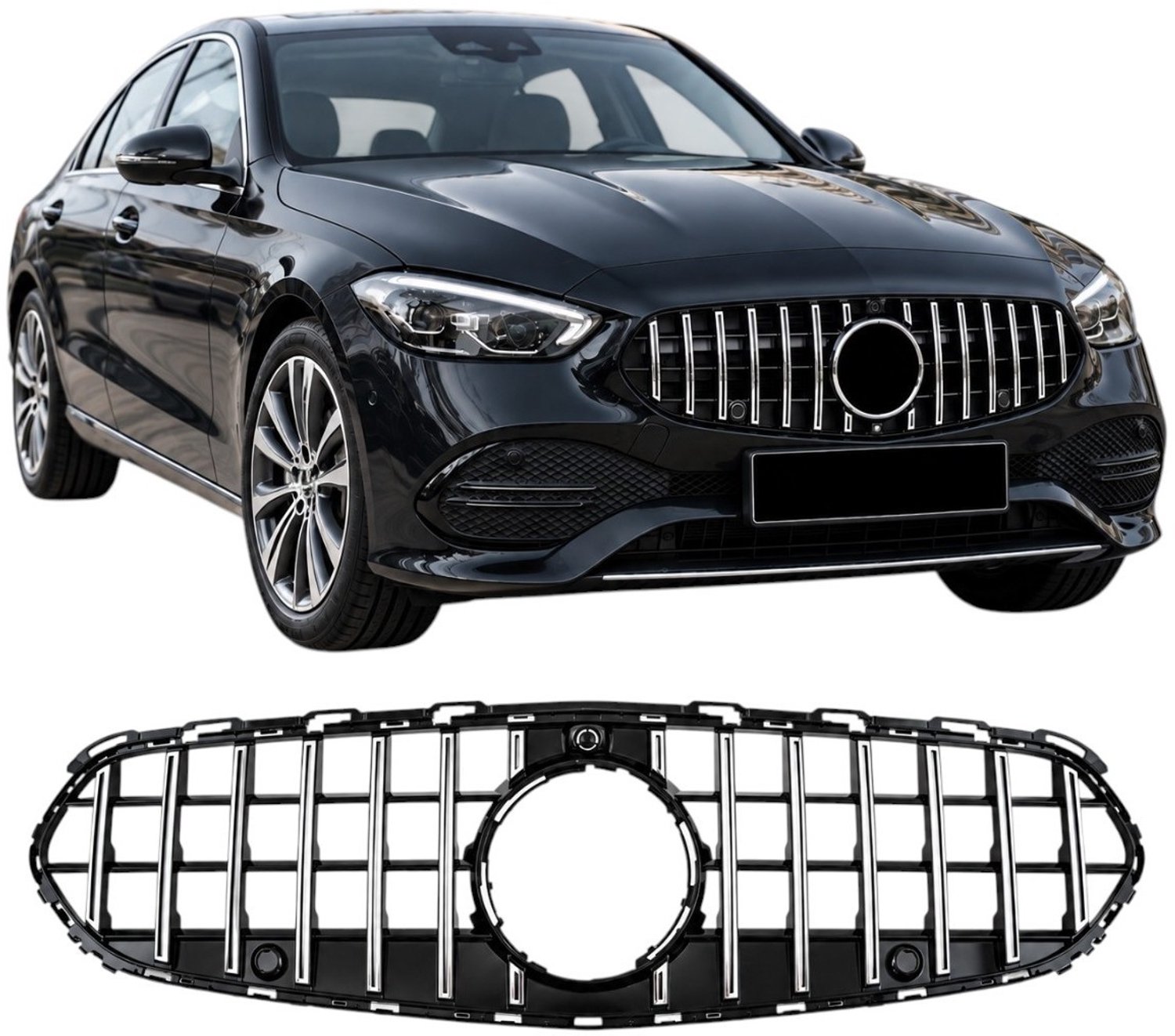Panamericana Grill Geschikt voor Mercedes C-Klasse W206/S206 2021-2026 Avantgarde – Hoogglans Zwart met Chroom