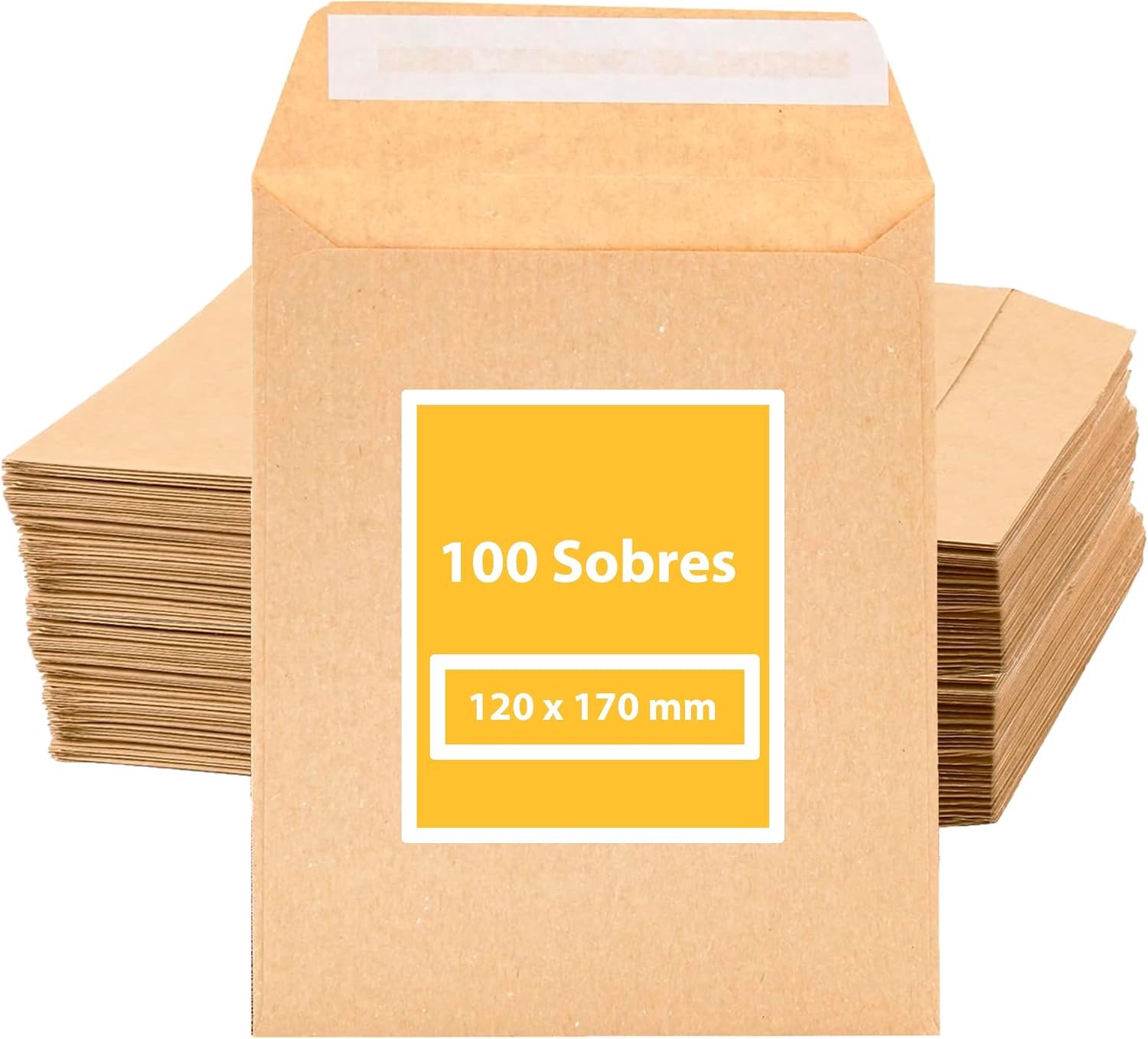Enveloppen van kraftpapier, bruin, 120 x 170 mm, siliconen strip voor uitnodigingen, kleine enveloppen, gastgeschenken voor bruiloft, sieraden of zaden (100 stuks, 120 x 170 mm)