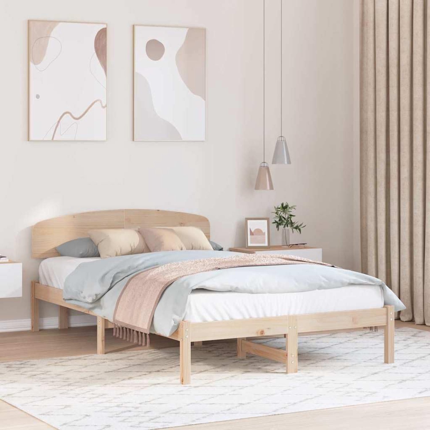 Grenenhouten bedframe Modern hoofdbord Naturel 120x200 cm