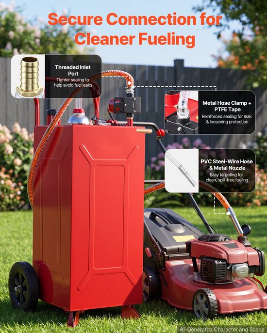 Brandstoftrolley - Mobiel Brandstoftanksysteem - 113,6 l - 12V Elektrische Pomp - Voor Benzine en Diesel - 2 Wielen - Oliepeilindicator - Rood — afbeelding 2