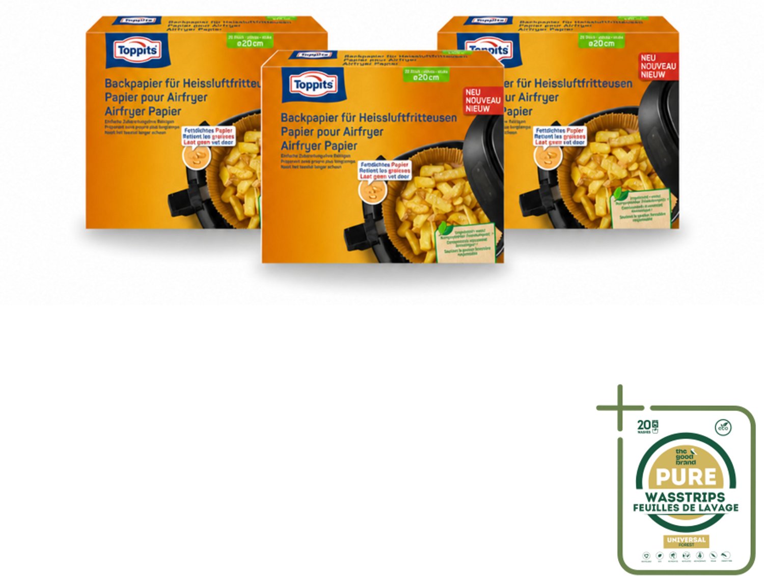 3 x Toppits – Airfryer Papier – 20 cm – 20 Zakjes - Wasstrips - Airfryer Bakpapier - Bakpapier Airfryer - Airfryer Papier - Gezond Bakpapier - Vetabsorberend Papier