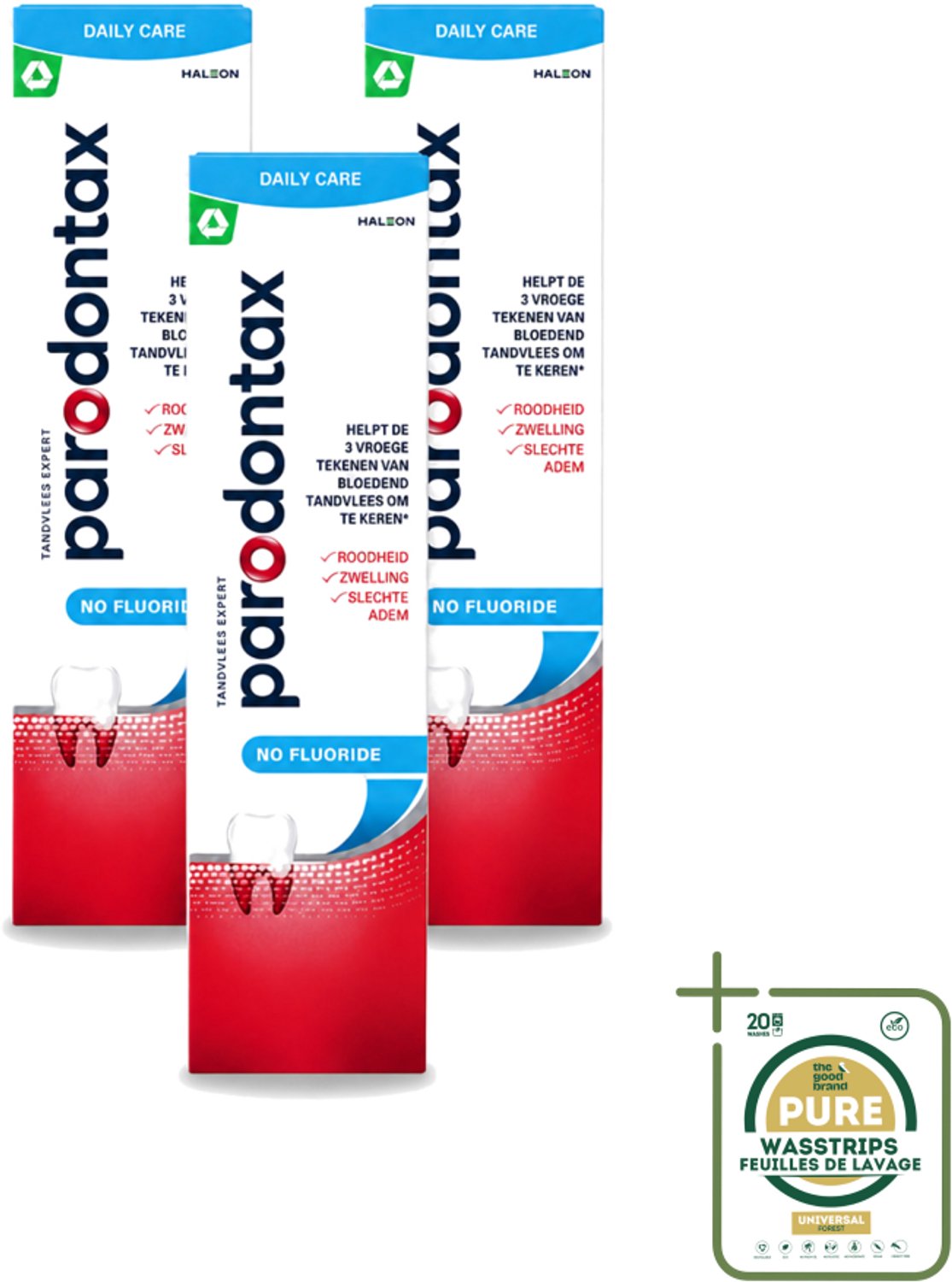 3 x Parodontax – Tandpasta – Zonder Fluoride – 75 ml - Wasstrips - Tandpasta Zonder Fluoride - Gezond Tandvlees - Tandplak Verwijderen - Natuurlijke Mondhygiëne - Frisse Adem