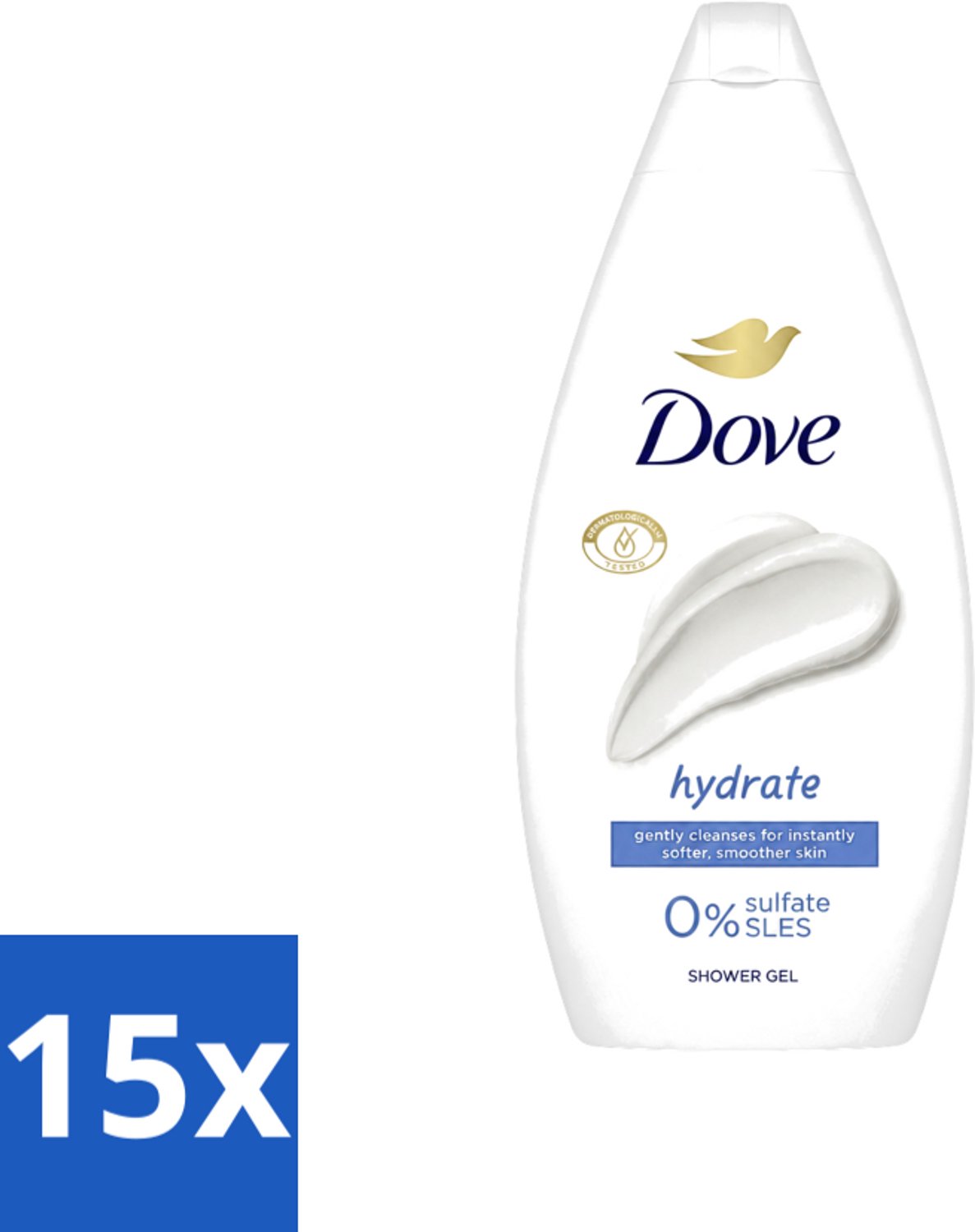 15 x Dove Hydrate - Douchegel - Sulfaatvrij - 250 ml - Voordeelverpakking - 15 stuks