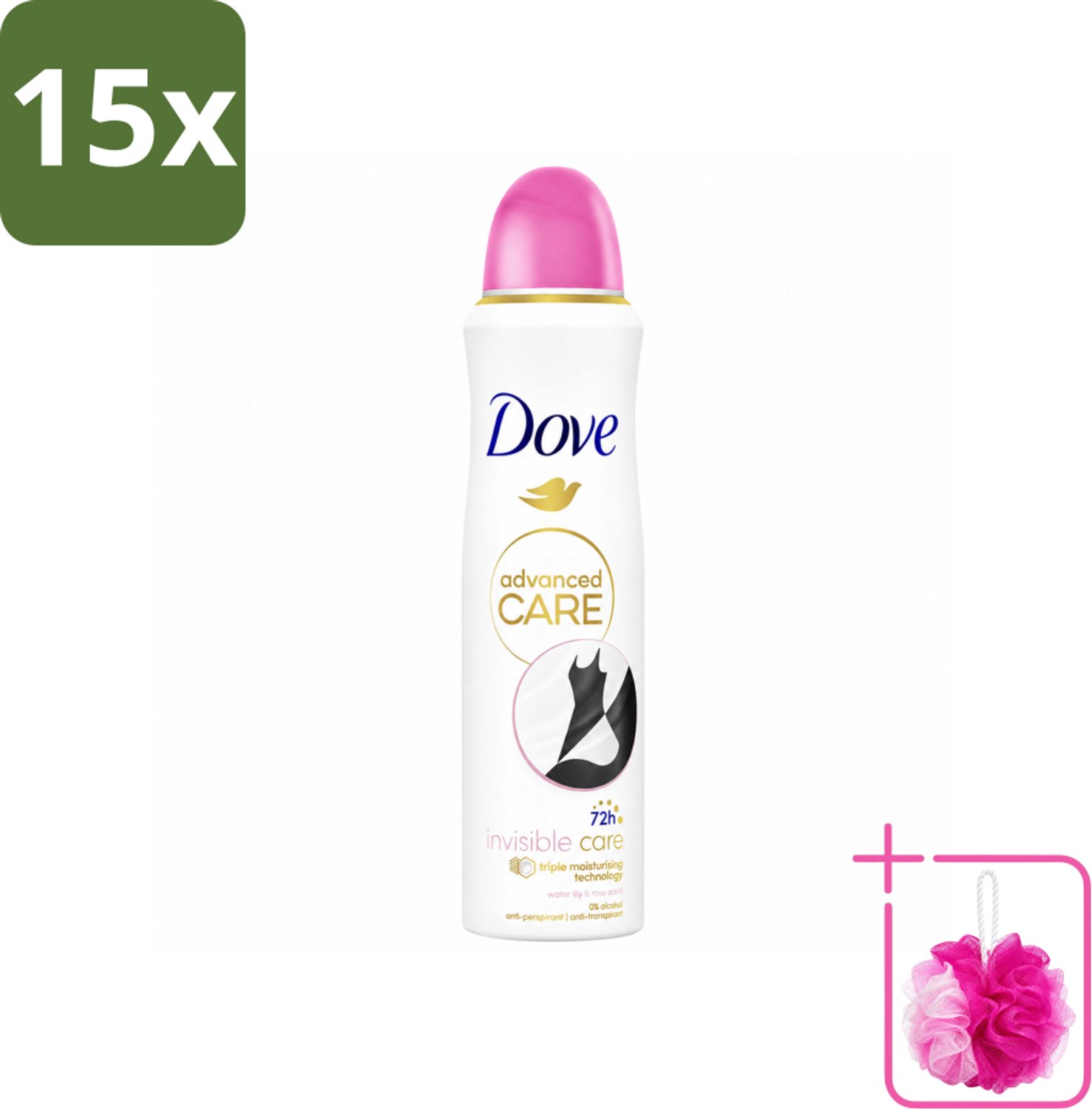 15 x Dove – Deodorant Spray – Invisible Care – 150 ml - Bulkverpakking - Anti-transpirant - Douchemop - Deodorant spray