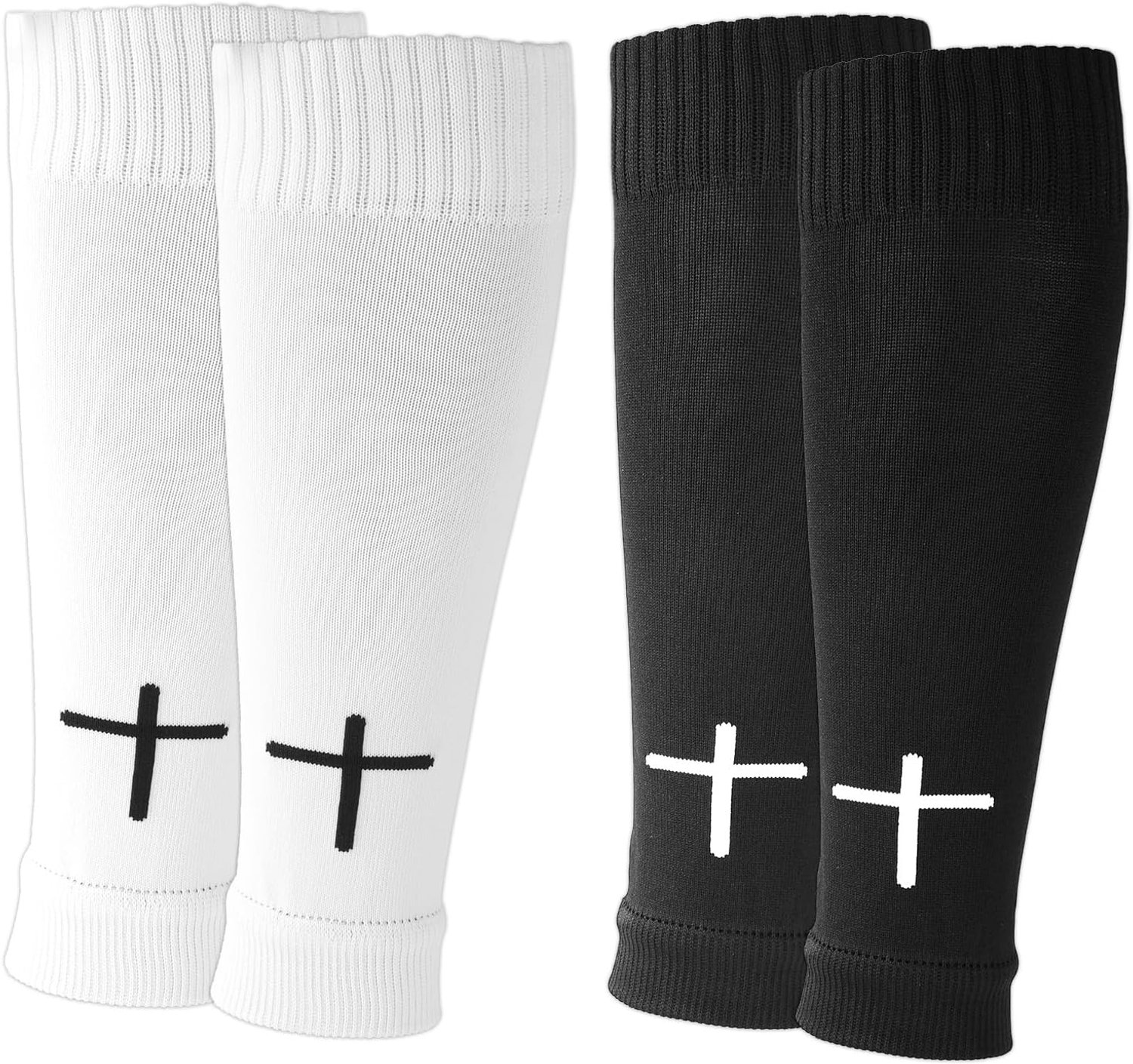 2 Paar Voorgesneden Voetbalsokken, Polyester Scheenbeschermermouwen Wit Zwarte Beenmouwen Voorgesneden Sokken voor Voetbal Basketbal en Hardlopen