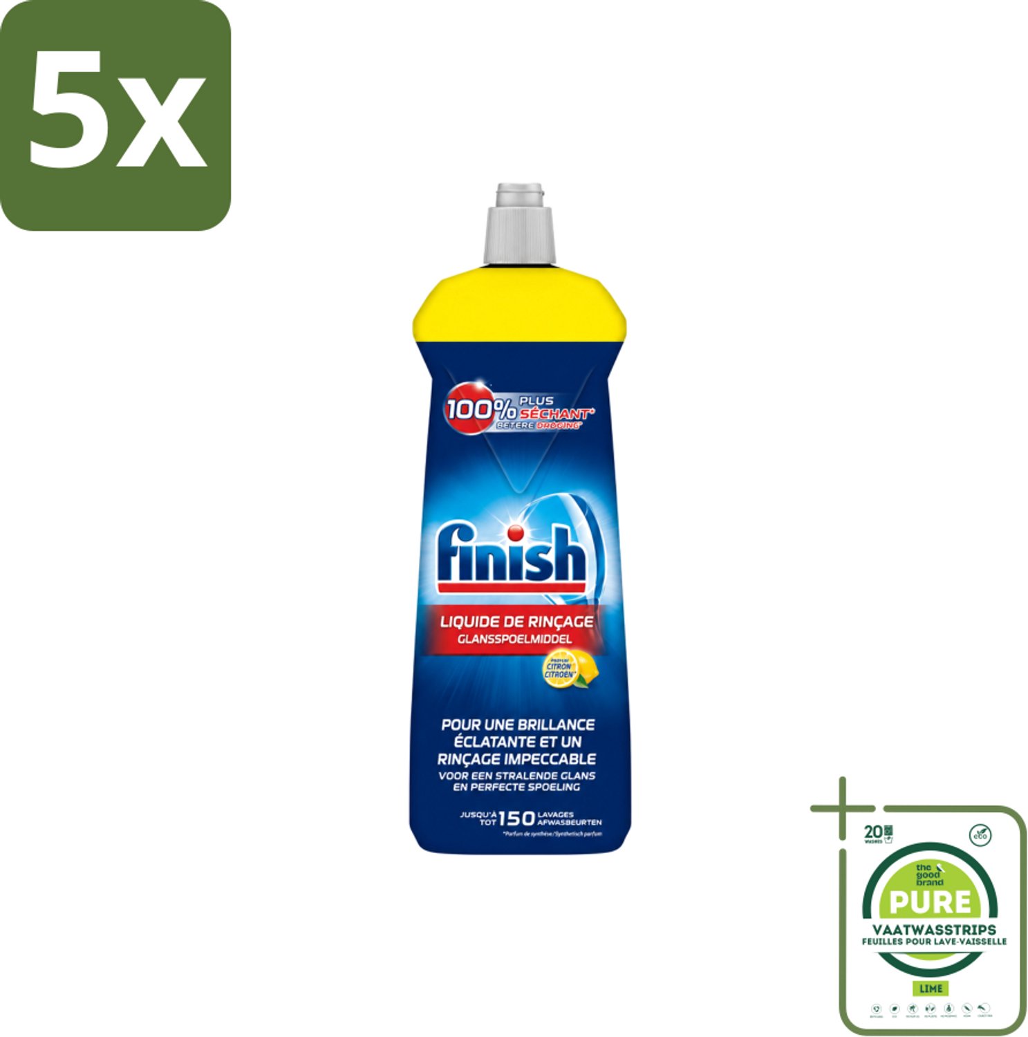 5 x Finish – Glansspoelmiddel – Citroen – 800 ml - Grootverpakking - Vaatwasstrips - Glansspoelmiddel Citroen - Glansspoelmiddel - Vaatwasser - Glans - Droogresultaat