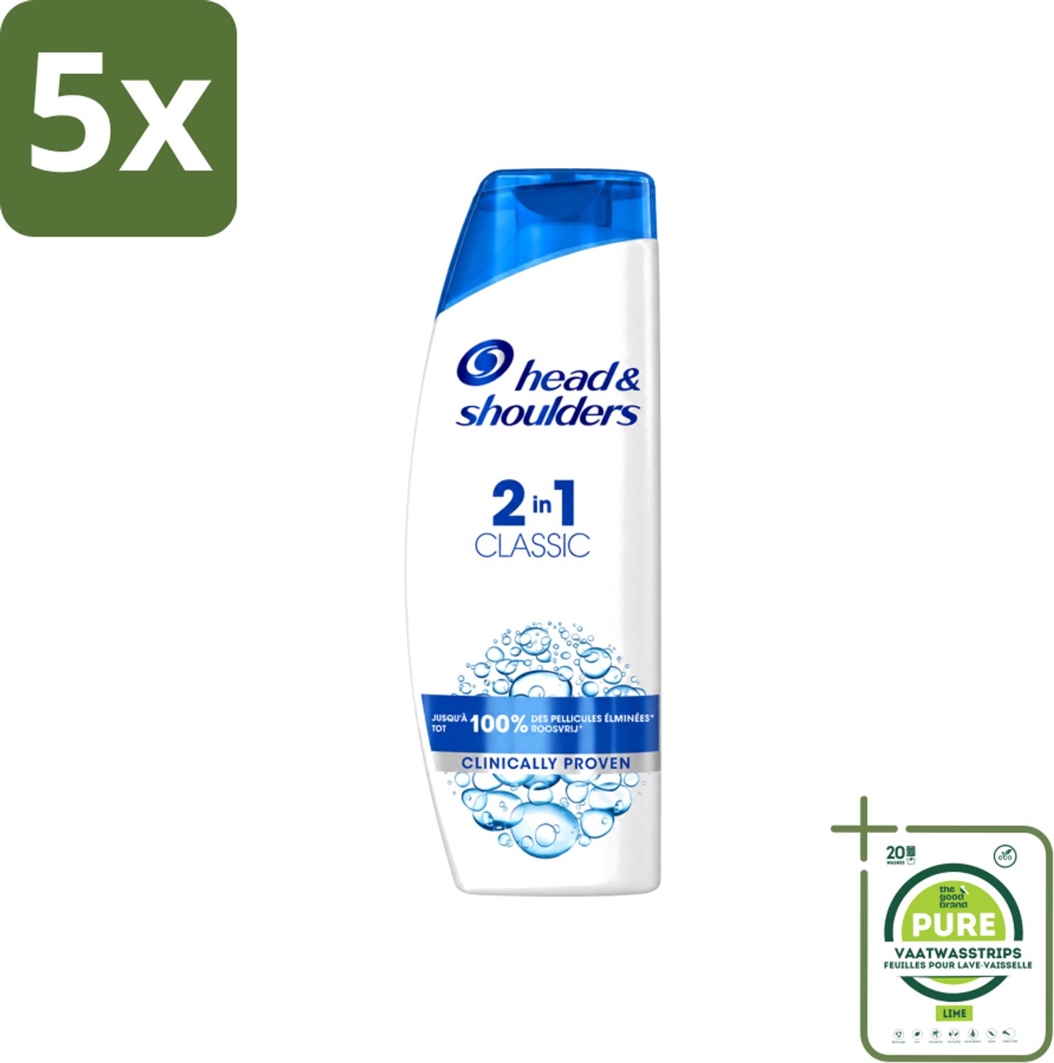 5 x Head & Shoulders - 2in1 Anti-Roos Shampoo & Conditioner - Classic - 270 ml - Grootverpakking - Vaatwasstrips - Roosvrij Haar - Roosbestrijding - Hoofdverzorging - Shampoo En Conditioner - Gezond Haar