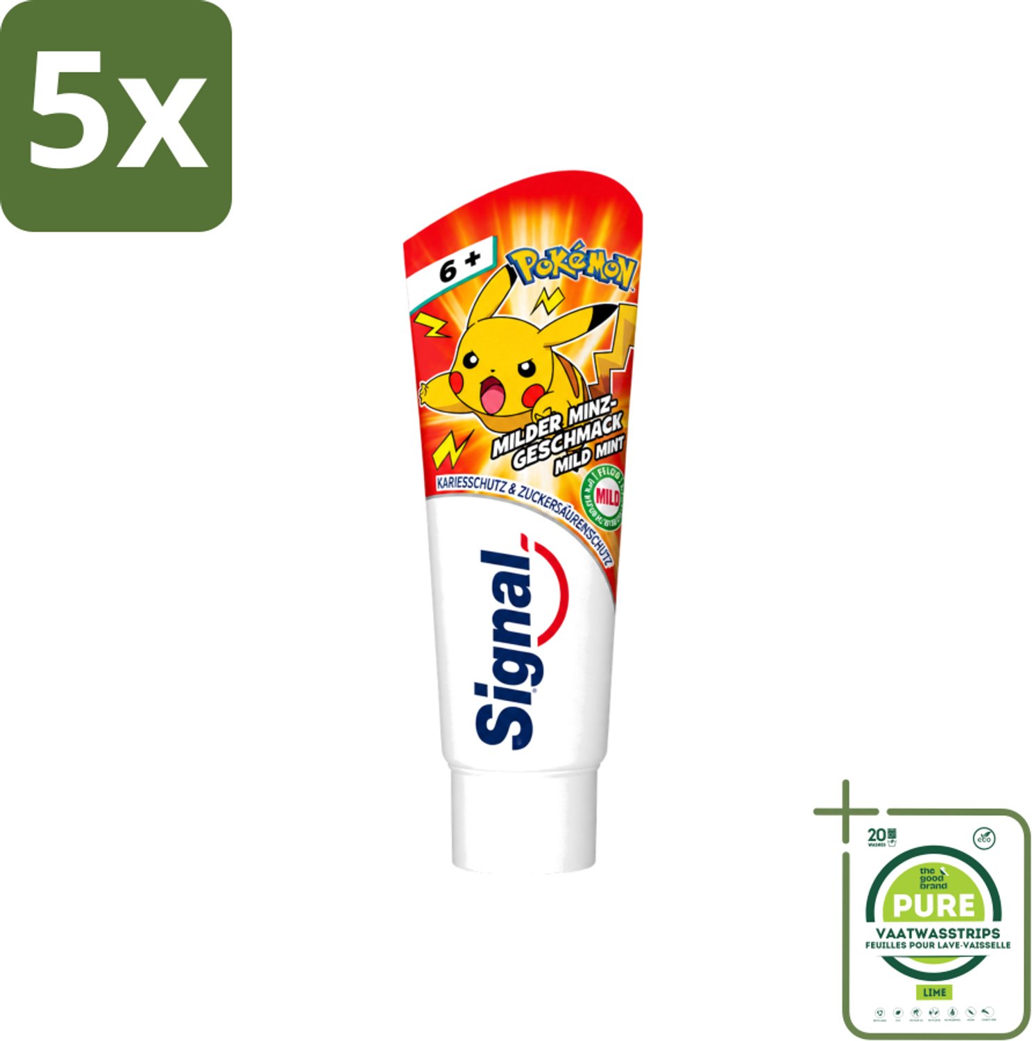 5 x Signal - Pokémon - Tandpasta - Milde Munt Smaak - Anti-Tandsteen - Kinder 6+ Jaar - 75 ml - Grootverpakking - Vaatwasstrips - Tandpasta Voor Kinderen - Anti-tandsteen Tandpasta - Milde Munt Smaak - Kindertandpasta - Tandenpoetsen Voor Kinderen