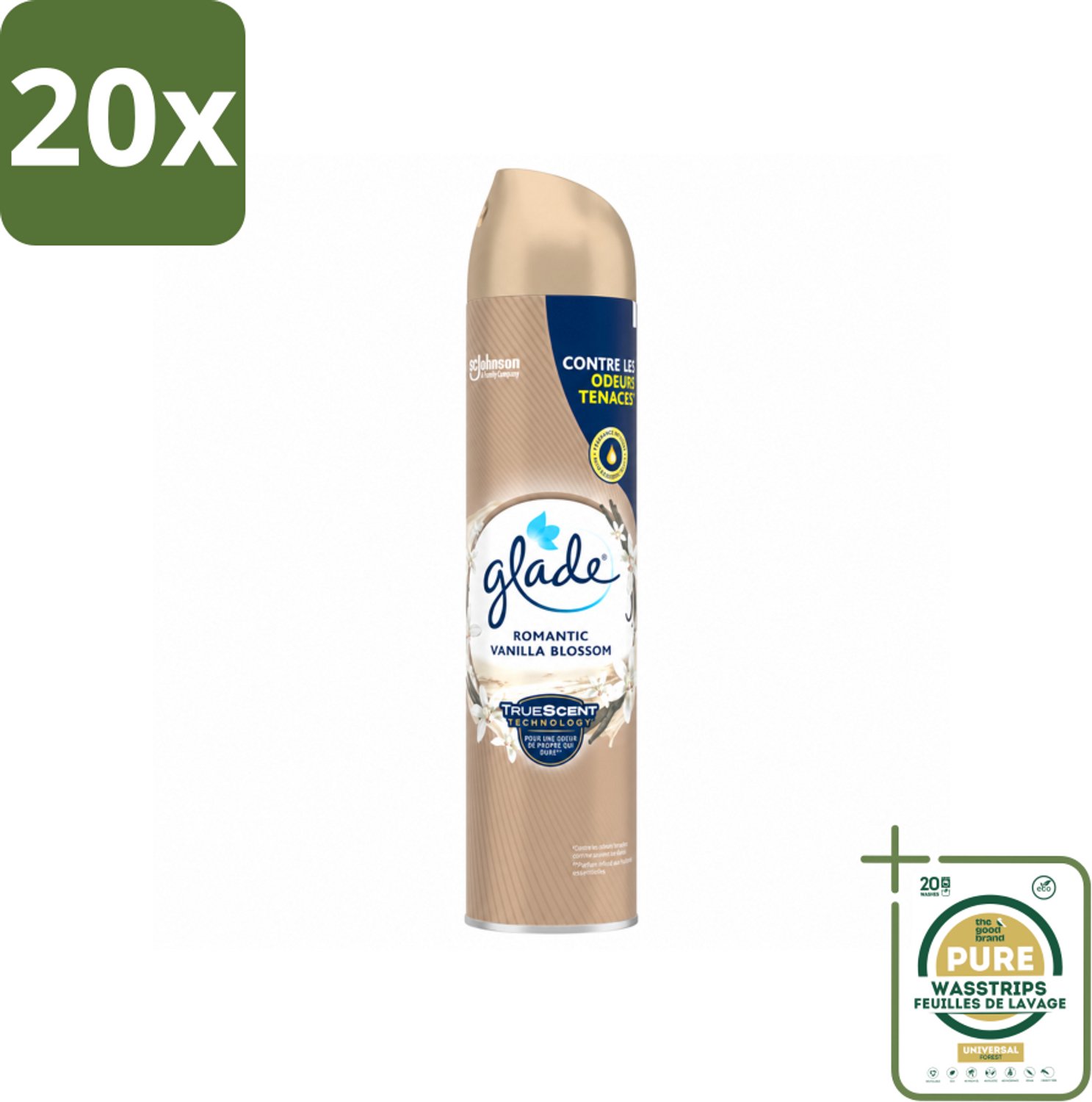 20 x Glade – Luchtverfrisser Spray – Romantic Vanilla Blossom – 300 ml - Wasstrips - Luchtverfrisser Spray - Geur Tegen Geurtjes - Vanille Geur - Orchidee En Sandelhout - Warme Geur