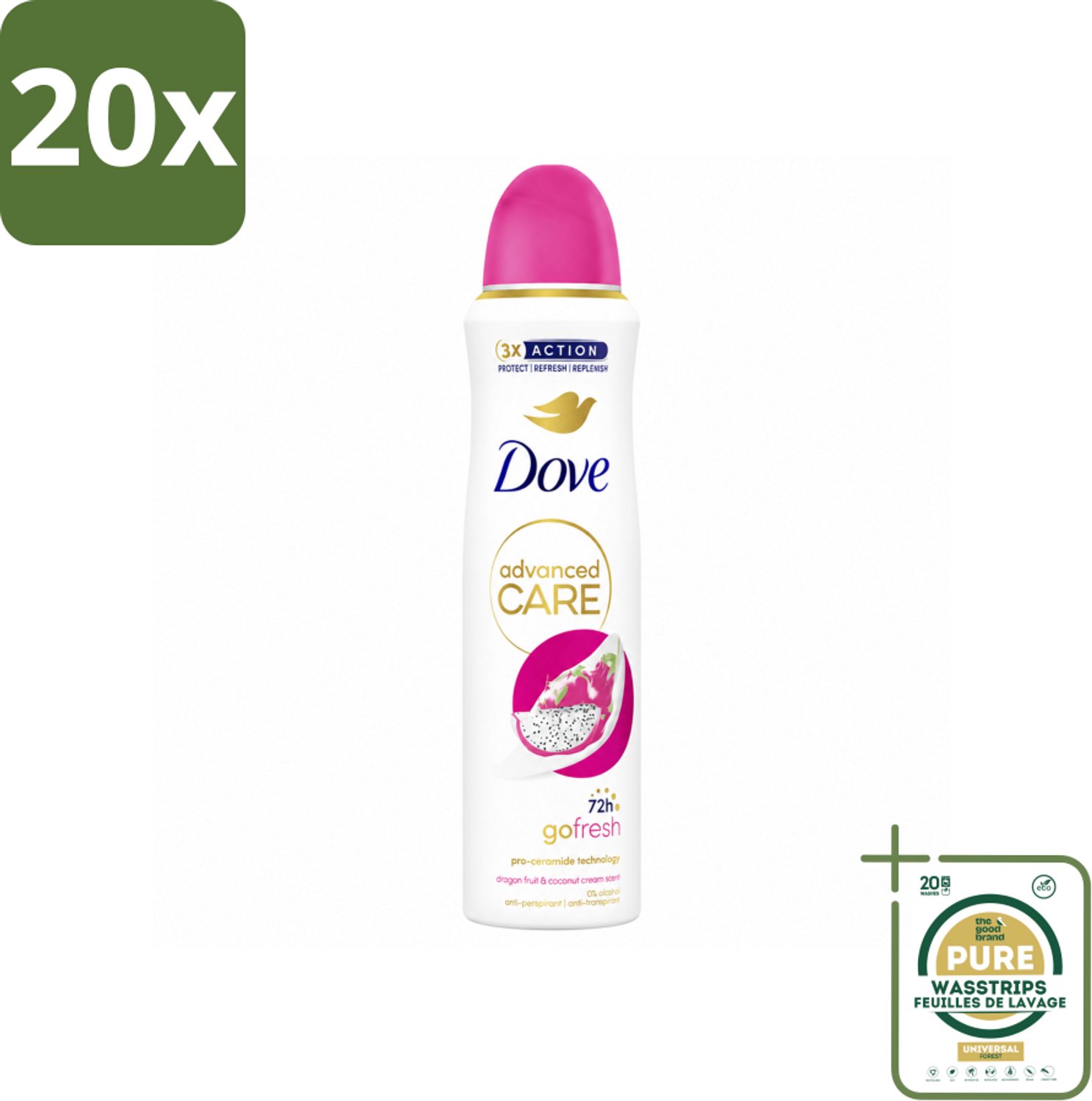 20 x Dove – Deodorant Spray – Dragon Fruit & Coconut Cream – 150 ml - Wasstrips - Anti-zweet Spray - Deodorant Spray - Oksel Verzorging - Frisse Geur - Kokosnootcrème