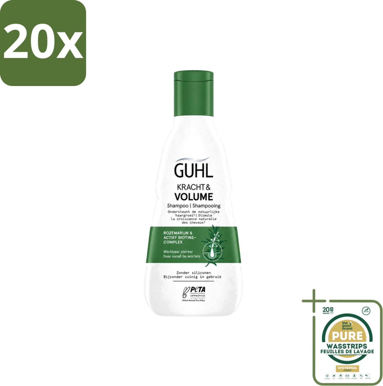 20 x Guhl – Shampoo – Kracht & Volume – 250 ml - Wasstrips - Kracht En Volume Shampoo - Haar Uitval Shampoo - Dun Haar Shampoo - Biotine Shampoo - Rozemarijn Shampoo