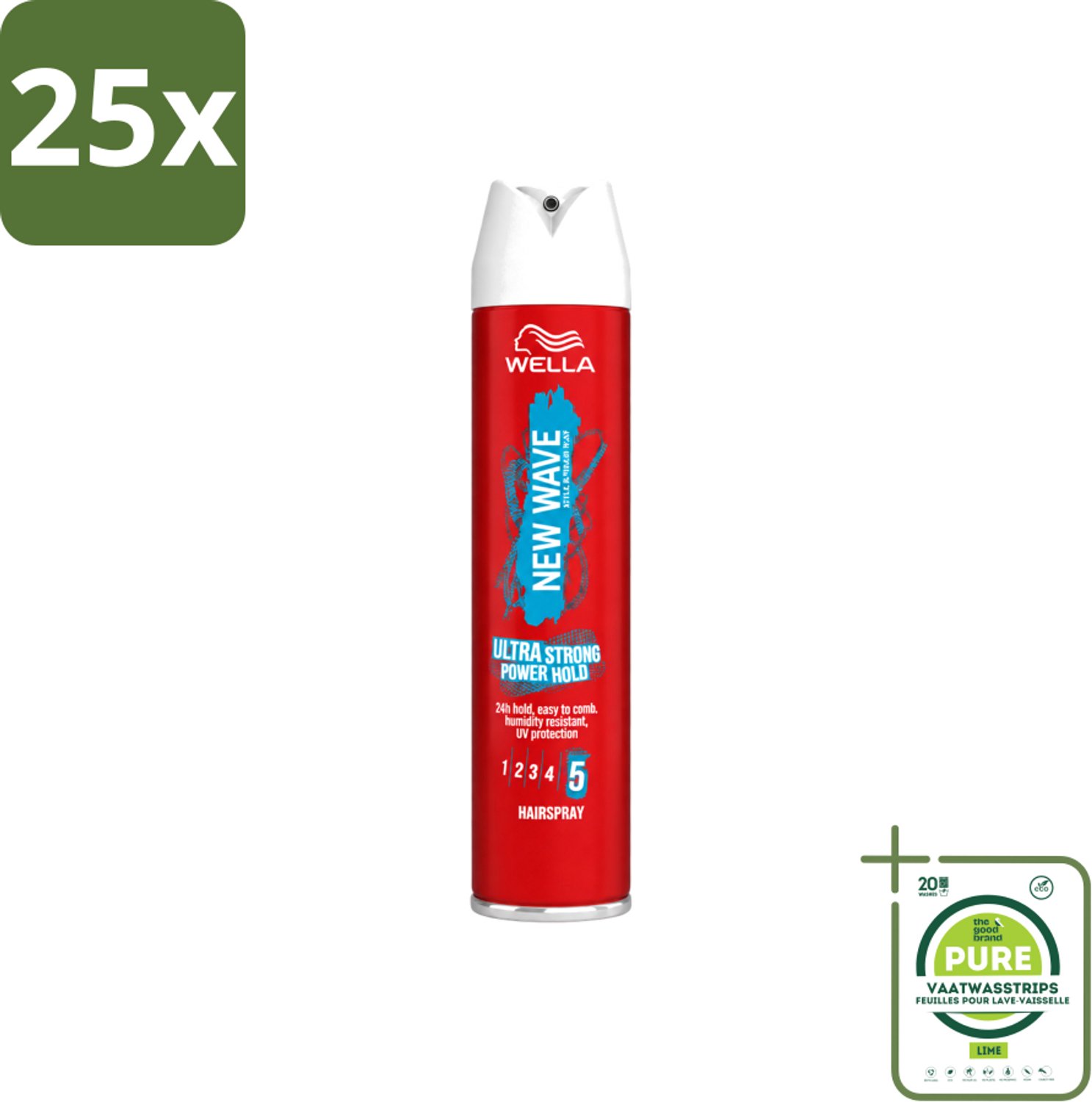 25 x Wella – New Wave Rock’n Hold Ultra Strong – Haarspray – 250 ml - Grootverpakking - Vaatwasstrips - Haarspray - Stevigheid - UV Bescherming - Vochtbestendig - Langdurige Fixatie