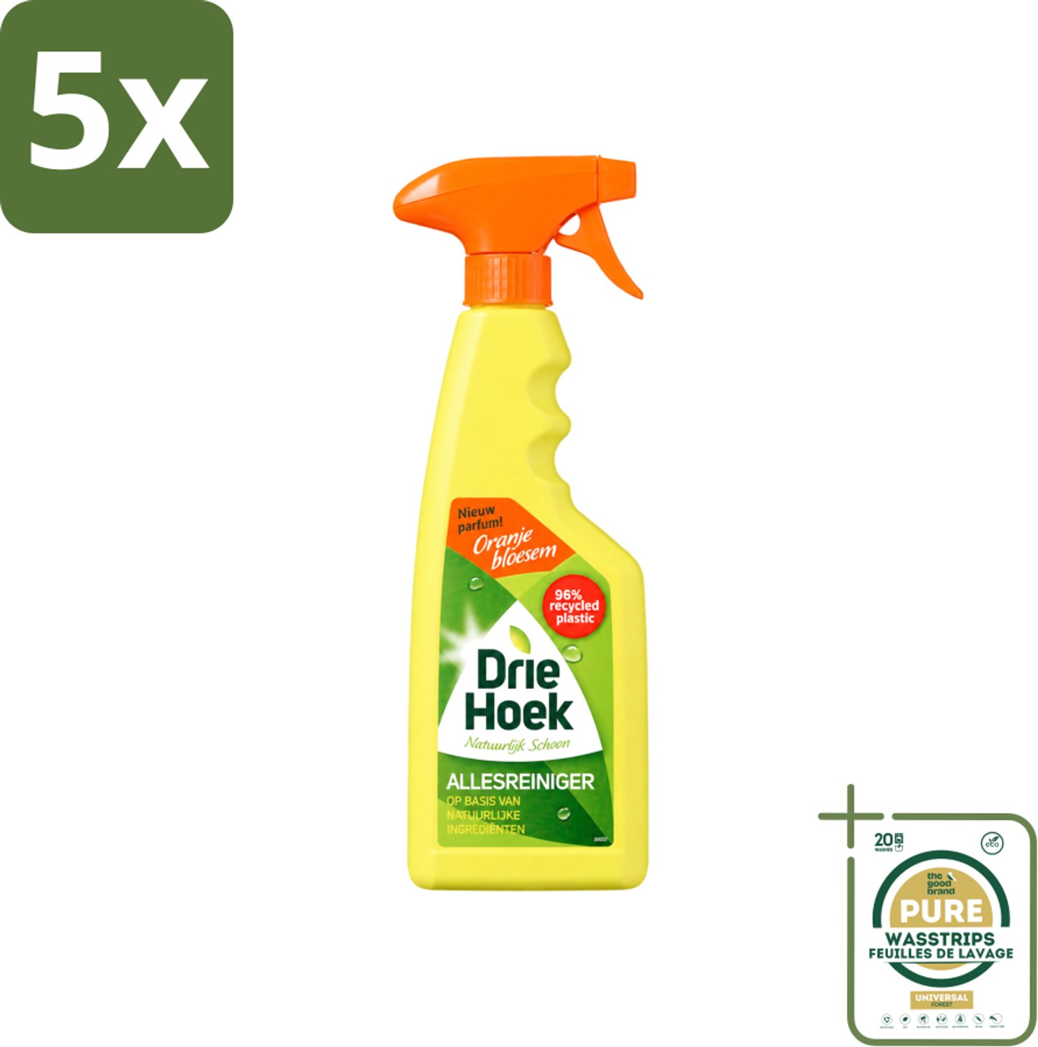 5 x Driehoek – Spray Allesreiniger – Oranjebloesem – 500 ml - Wasstrips - Allesreiniger Spray - Reinigingsmiddel - Huishoudelijke Reiniger - Hout Reinigen - Natuursteen Reinigen