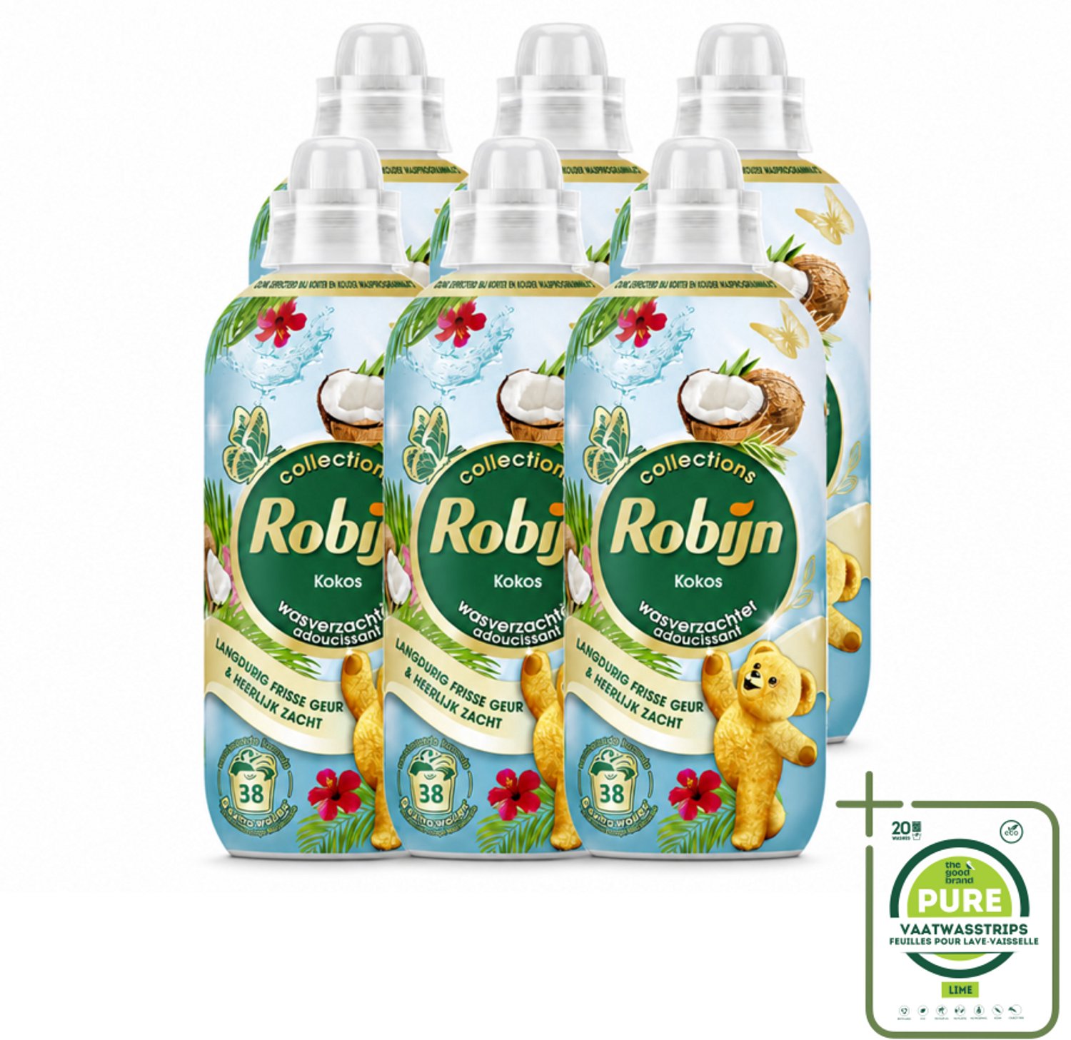 6 x Robijn – Wasverzachter – Kokos Sensation – 765 ml - Grootverpakking - Vaatwasstrips - Wasverzachter Kokos - Wasverzachter Tropisch - Wasverzachter Fris - Wasverzachter Voor Textiel - Wasverzachter Voor Beddengoed