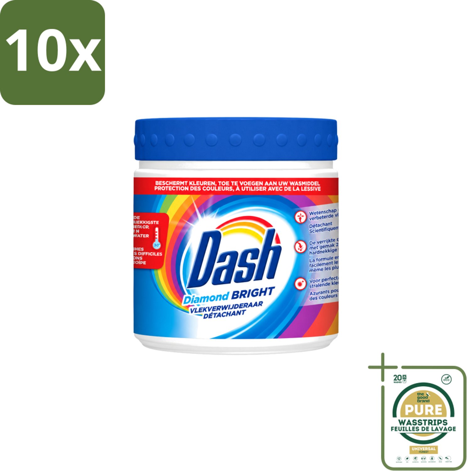 10 x Dash – Vlekverwijderaar – Diamond Bright Kleur – 500 g - Wasstrips - Vlekverwijderaar - Kleur - Wasmiddel - Vlekken Op Kleding - Poeder