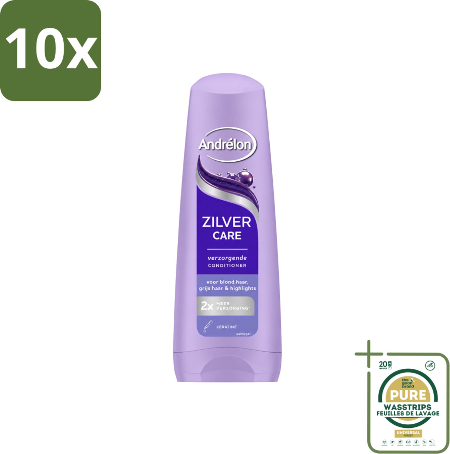 10 x Andrélon – Conditioner – Zilver Care – 200 ml - Wasstrips - Zilver Care Conditioner - Keratine Voor Haar - Verzorging Voor Blond Haar - Verzorging Voor Grijs Haar - Herstel Haar