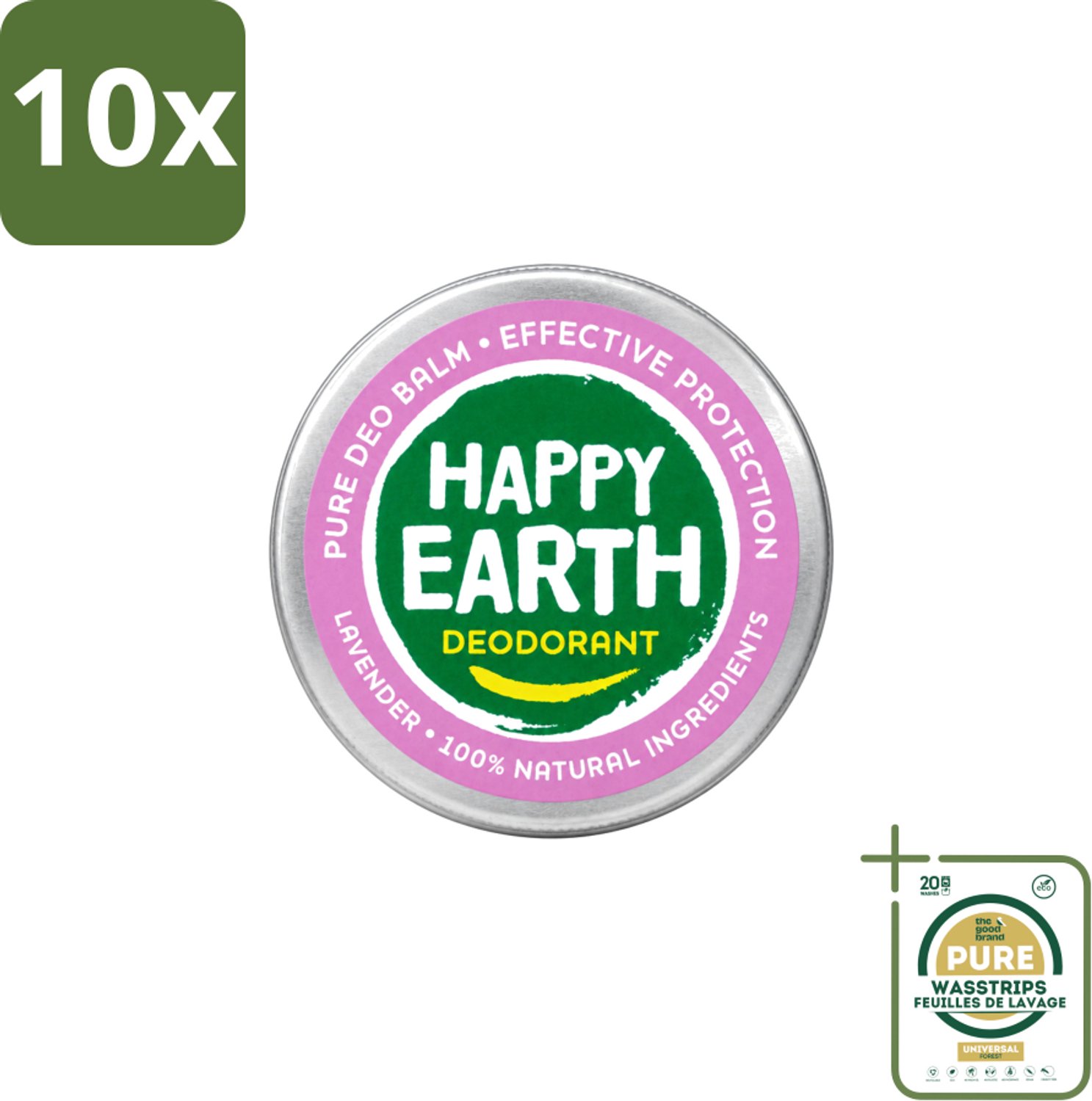 10 x Happy Earth – Deodorant Balm – 100% Natuurlijk Lavender – 45 g - Wasstrips - 100% Natuurlijke Deodorant - Lavendel Deodorant - Natuurlijke Deodorant Balm - Frisse Geur - Huidvriendelijke Deodorant