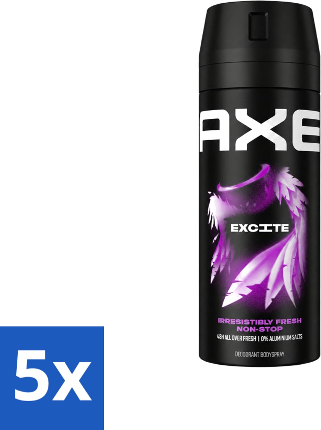 5 x Axe - Deodorant Bodyspray - 48hrs Fresh - Excite - Crisp Coconut & Black Pepper - 150 ml - Voordeelverpakking - 5 stuks