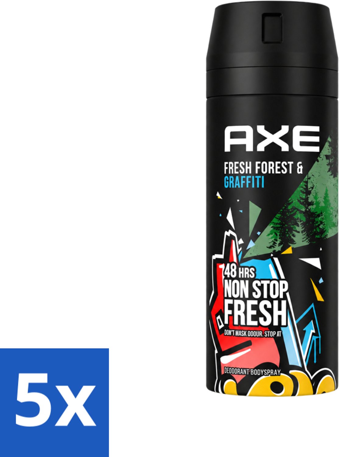5 x Axe - Deodorant Bodyspray - 48hrs Fresh - Fresh Forest & Graffiti - 150 ml - Voordeelverpakking - 5 stuks