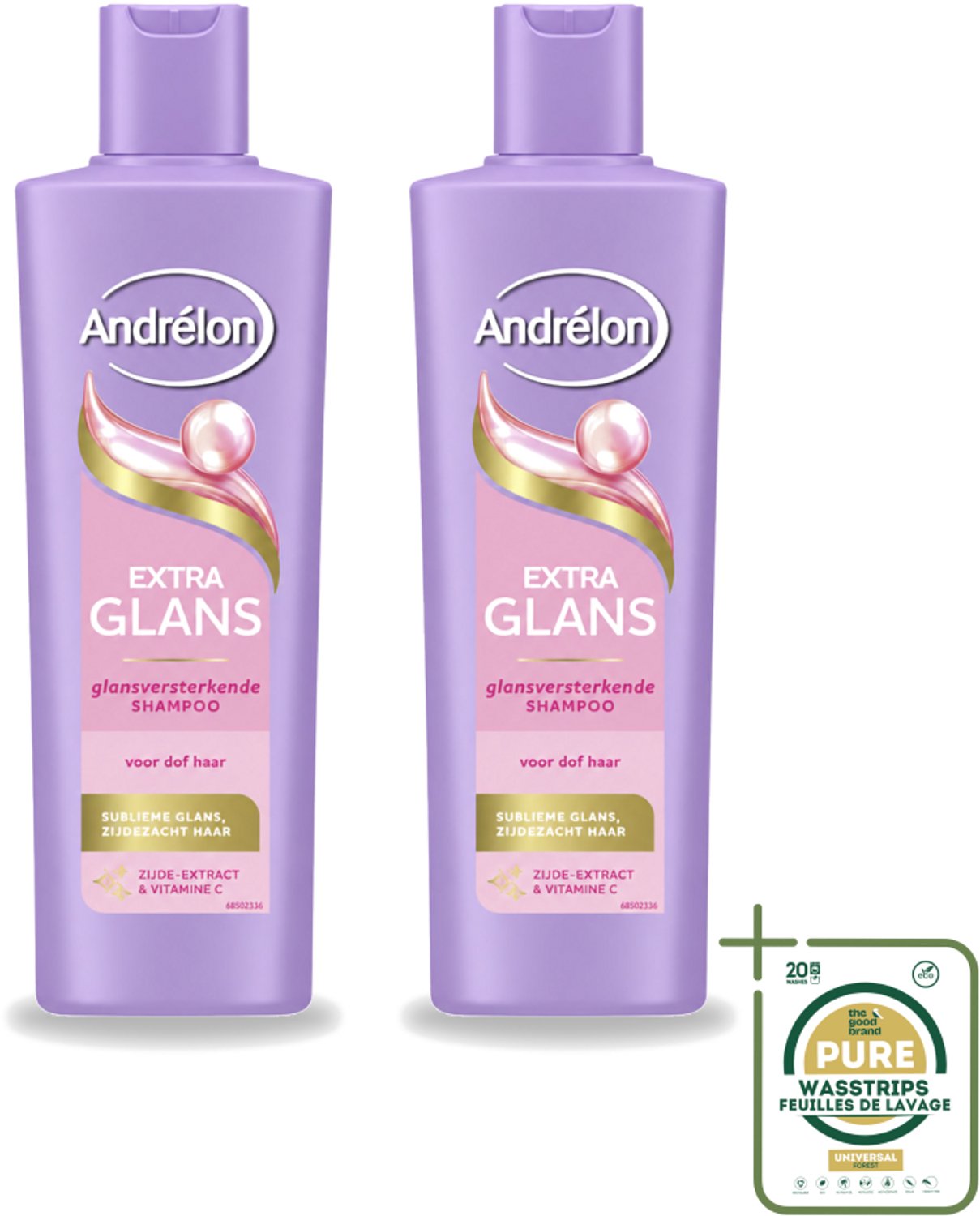 2 x Andrélon – Shampoo – Extra Glans – 250 ml - Wasstrips - Haar Verzorgen - Dof Haar - Glans Haar - Zachte Haar - Haar Reinigen
