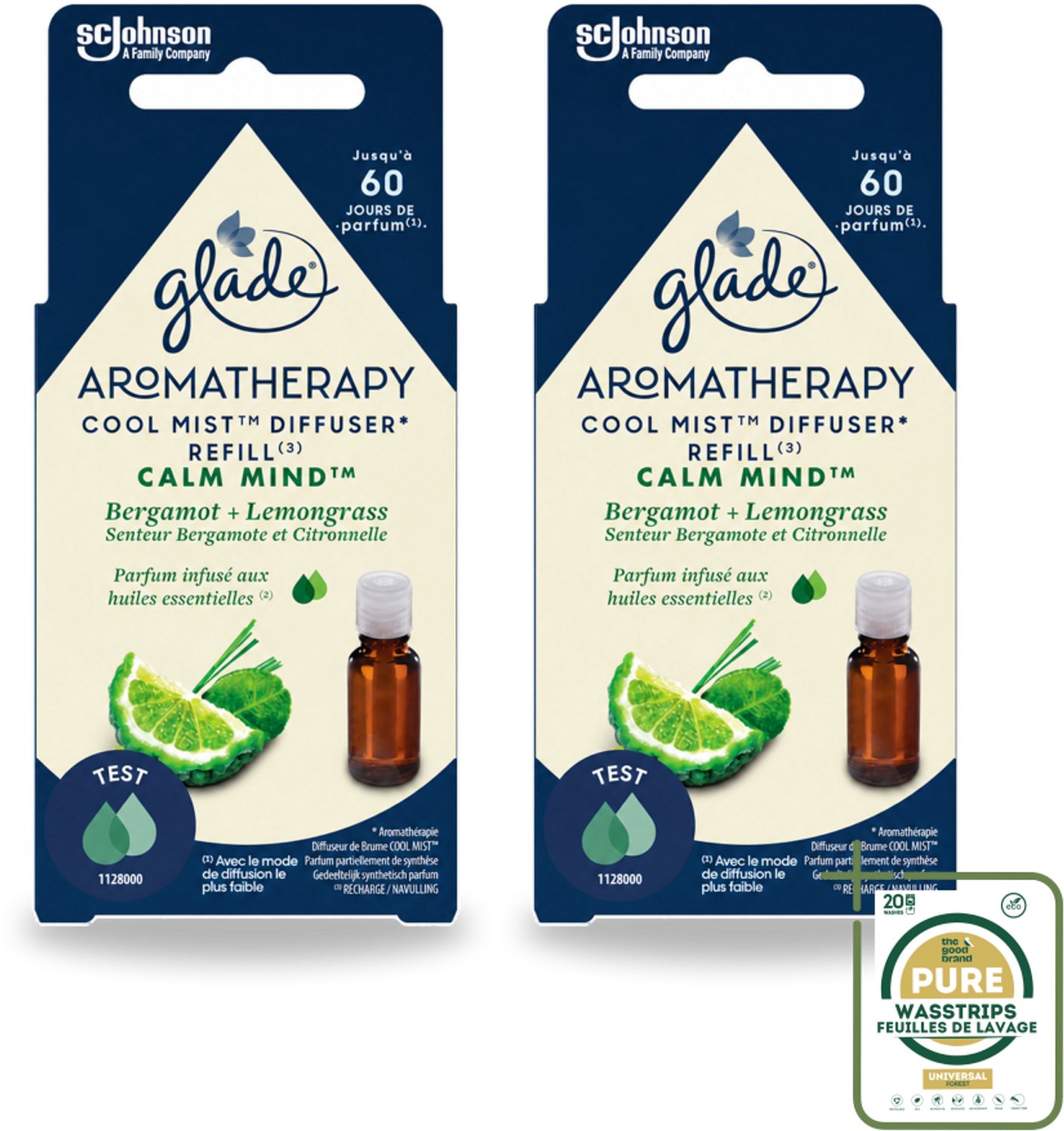 2 x Glade – Aromatherapy Mist Diffuser Navulling – Calm Mind – 17,4 ml - Wasstrips - Aromatherapie - Ontspanning - Luchtverfrisser - Bergamot - Citroengras