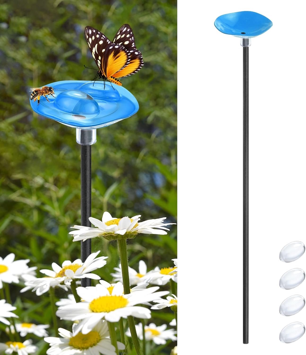 1-Pack Bee Watering Station, 30cm/11,8 Inch Metalen Bijenbad voor Tuin Water Feeder, Kleurrijke Vlinder Bad Bowl voor Buiten/Tuin/Yard Decor [Blauw]