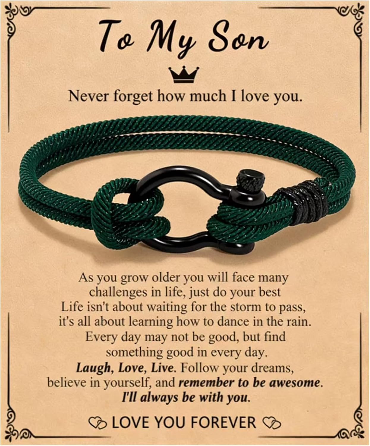 Garçon Adolescent Tissé Main Noir, Cadeau d'Anniversaire Fils 12/13/16/18 Ans avec Kaarten Always Remember
