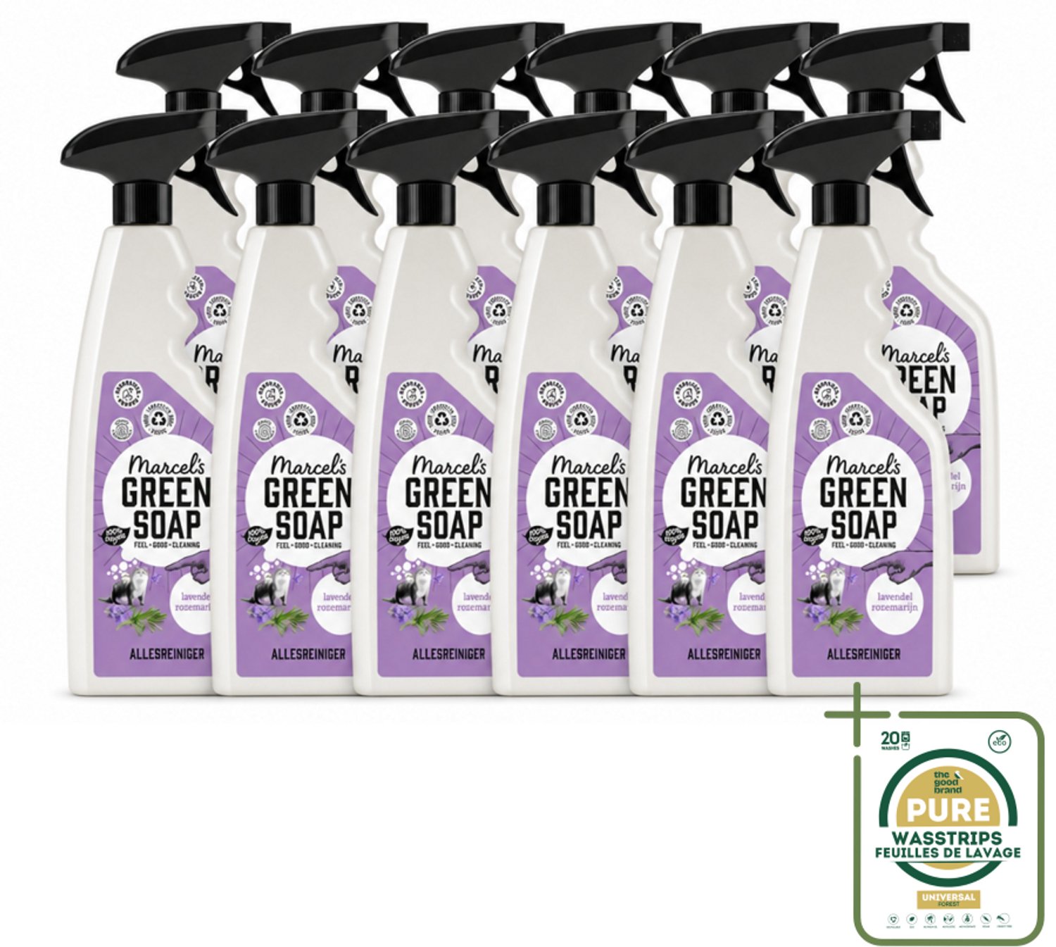12 x Marcel’s Green Soap – Allesreiniger Spray – Lavendel & Rozemarijn – 500 ml - Wasstrips - Allesreiniger Spray - Natuurlijke Reiniger - Plantaardige Zeep - Vet En Vuil Verwijderen - Tafel Reinigen
