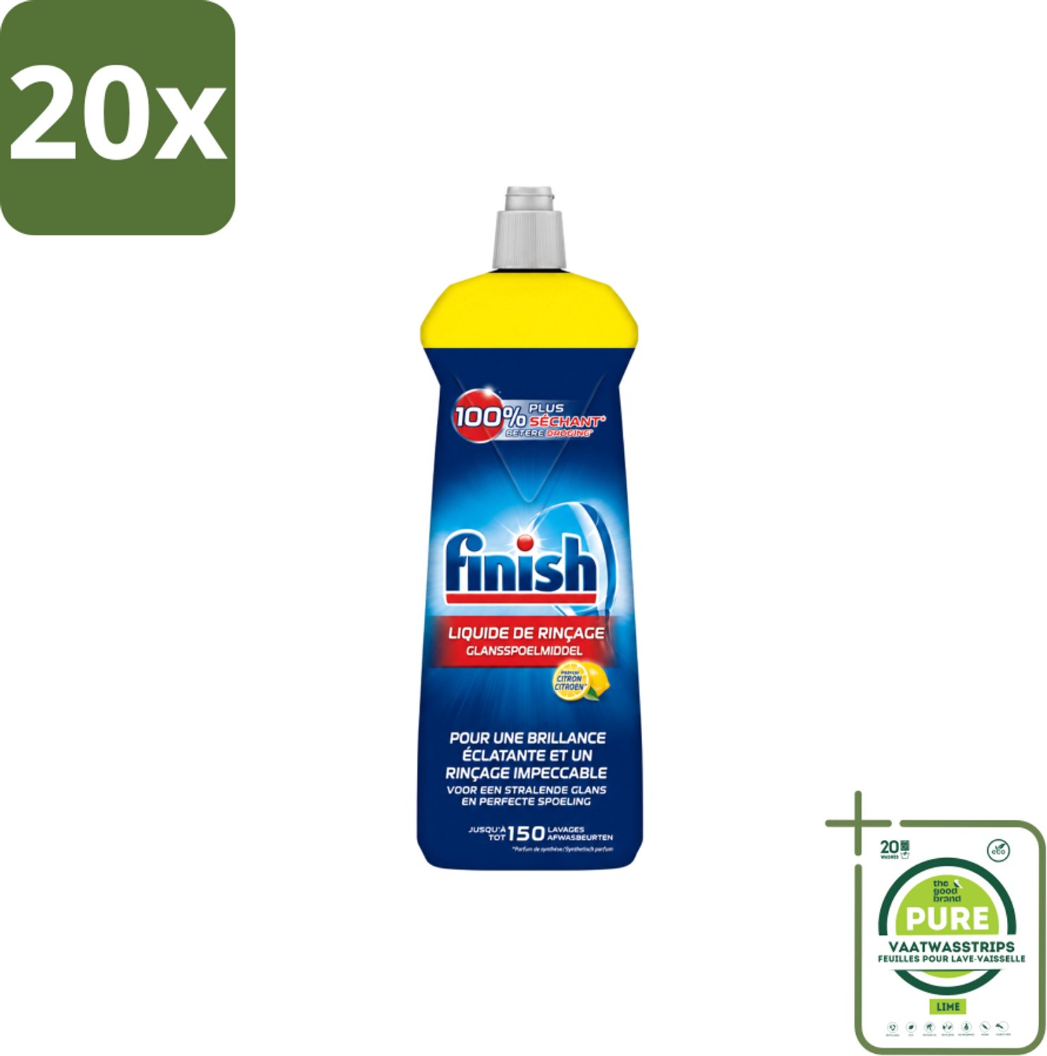 20 x Finish – Glansspoelmiddel – Citroen – 800 ml - Grootverpakking - Vaatwasstrips - Glansspoelmiddel Citroen - Glansspoelmiddel - Vaatwasser - Glans - Droogresultaat