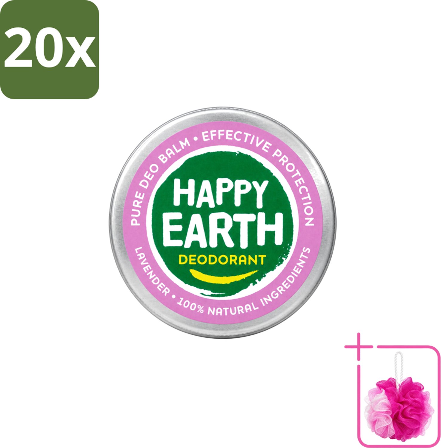 20 x Happy Earth – Deodorant Balm – 100% Natuurlijk Lavender – 45 g - Bulkverpakking - Natuurlijke deodorant - Douchemop - Frisse geur