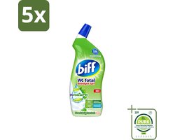 5 x Biff - WC Total Gel - ProNature Toiletreiniger - Mint Eucalyptus 750ml - Grootverpakking - Vaatwasstrips - Toilet Reinigen - Toilet Reinigingsgel - Mint Eucalyptus Geur - Kalkaanslag Verwijderen - Hygiëne Toilet