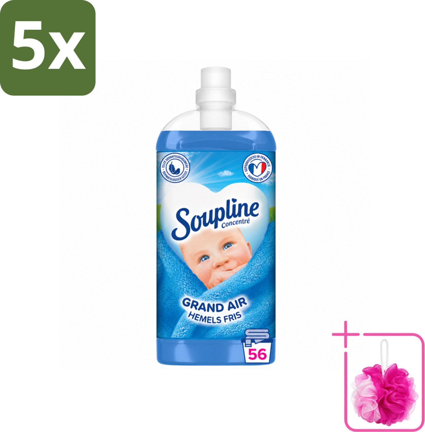 5 x Soupline - Wasverzachter - Hemels Fris - 1350 ml - Bulkverpakking - Wasverzachter - Douchemop - Wasgoed
