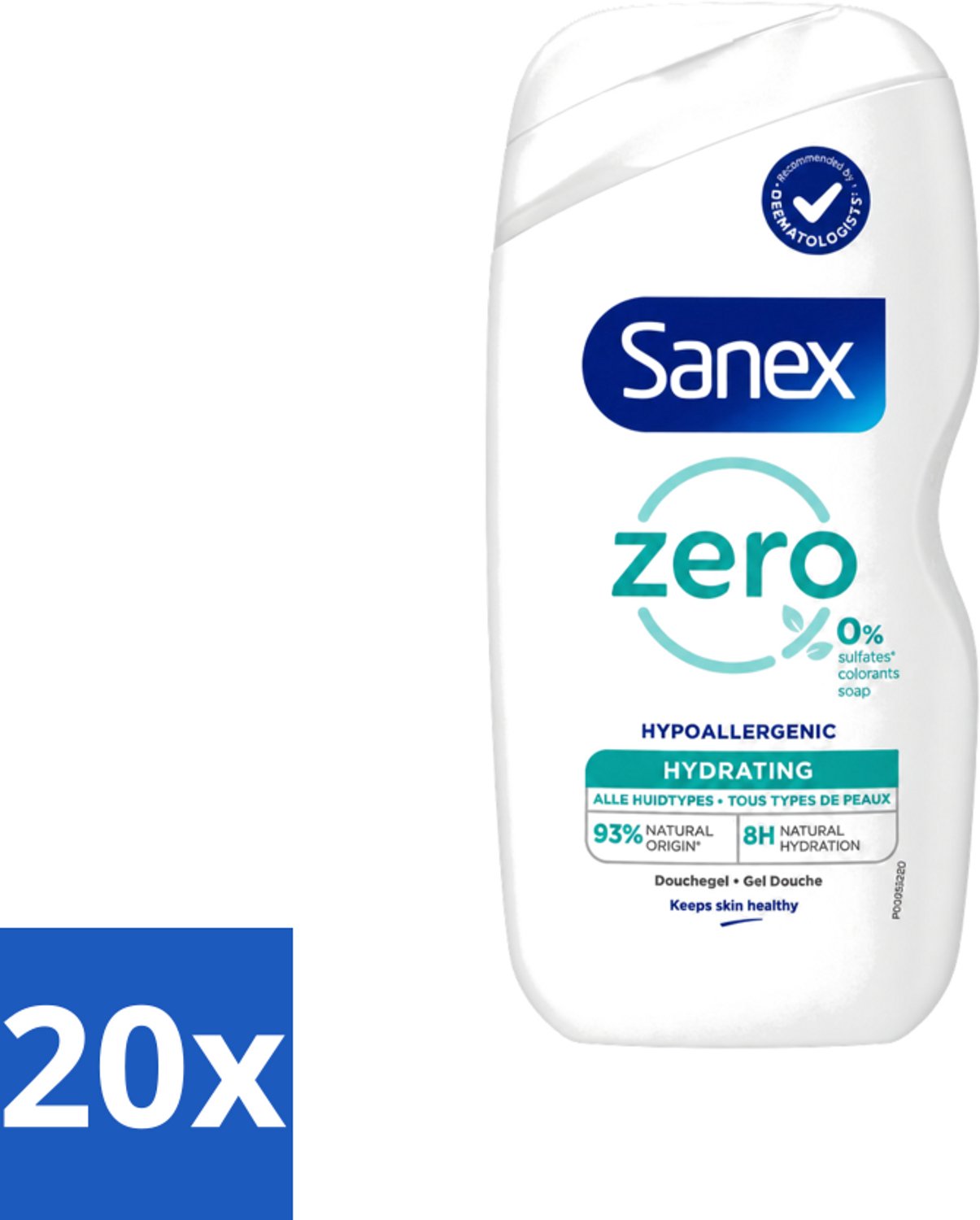 20 x Sanex Zero % - Douchegel - Hydrateert - Alle Huidtypes - 400 ml - Voordeelverpakking - 20 stuks