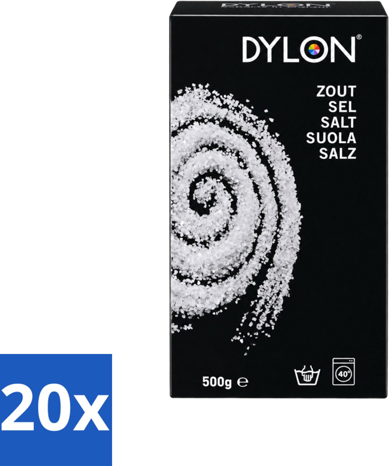 20 x Dylon - Zout - Voor Handwas Textielverf - Optimale Kleurresultaten - 500g - Voordeelverpakking - 20 stuks