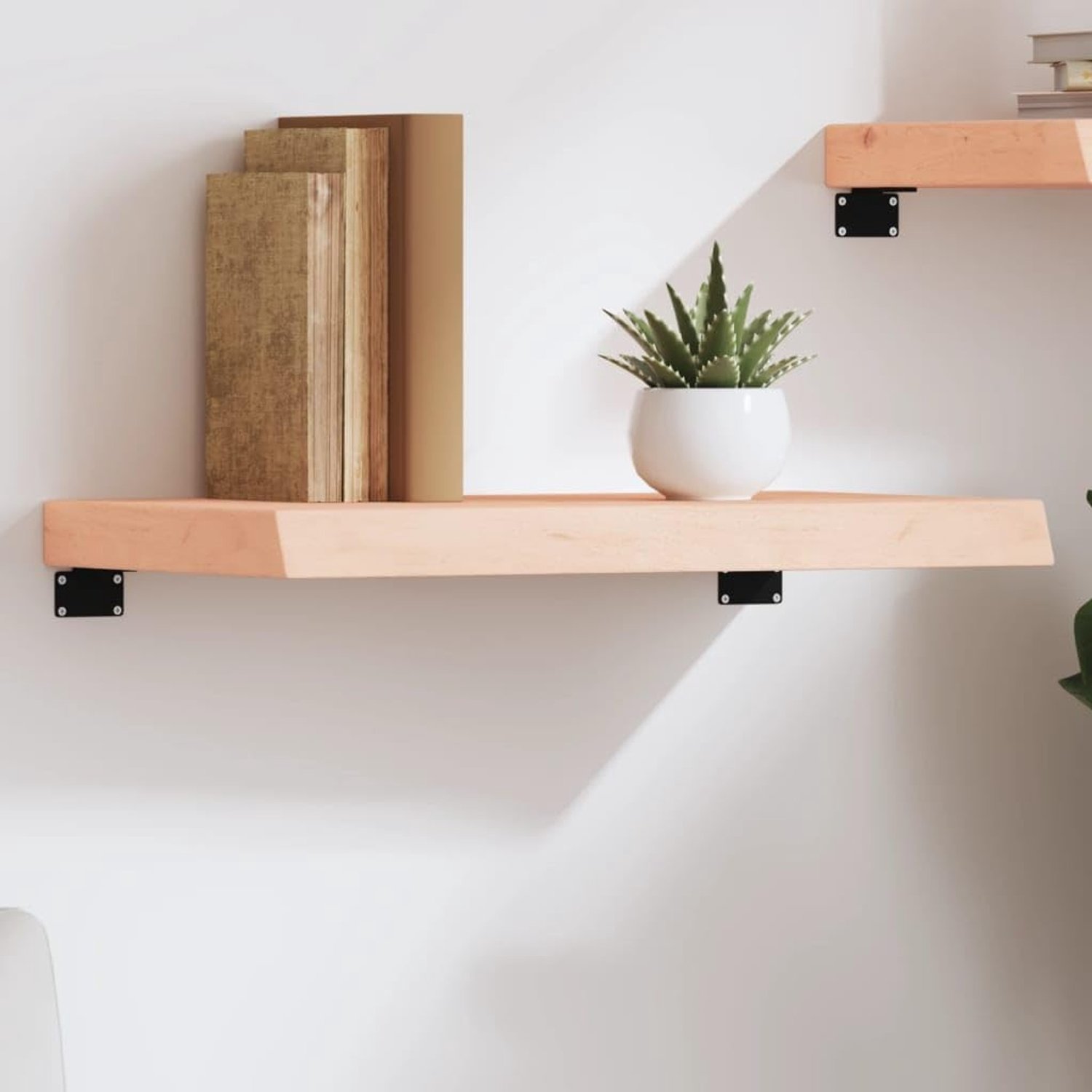 Wandrek van massief eikenhout met natuurlijke rand, veelzijdig opbergrek voor badkamer, keuken of bureau, ongelakt oppervlak