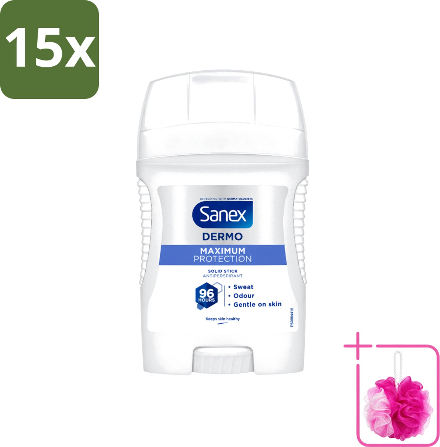 15 x Sanex – Deodorant Stick – Maximum Protection 96H – 50 ml - Bulkverpakking - Anti-transpirant stick - Douchemop - 96 uur bescherming