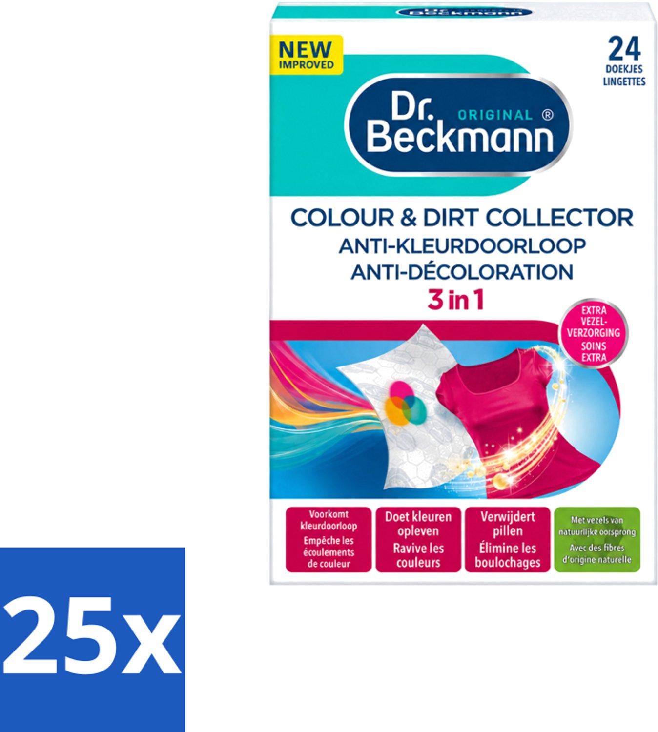25 x Dr. Beckmann - Anti-Kleur Doorloopdoekjes - Kleurbescherming - Witte en Gekleurde Was - 24 Doekjes - Voordeelverpakking - 25 stuks