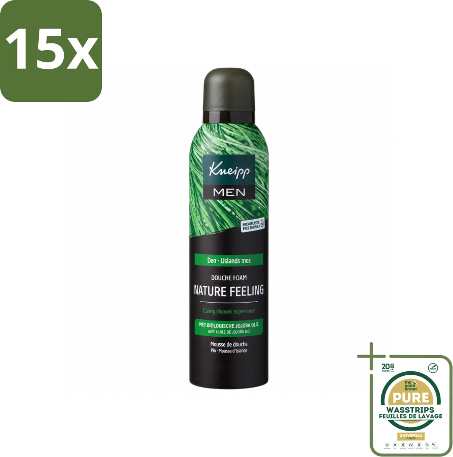 15 x Kneipp – Men Nature Feeling – Douche Foam – Frisse Dennengeur – 200 ml - Wasstrips - Douche Foam - Natuurlijke Douche - Frisse Den Geur - Schuim Voor De Badkamer - Verzorgende Douche