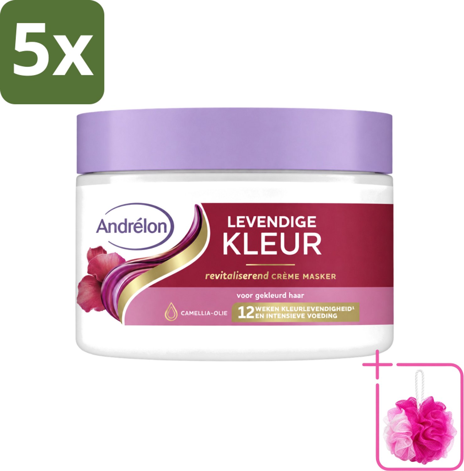 5 x Andrélon – Crème Haarmasker – Levendige Kleur – 300 ml - Bulkverpakking - Gekleurd haar verzorging - Douchemop - Kleur behoud