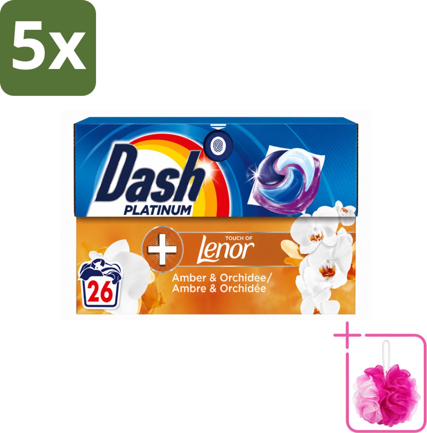 5 x Dash – Wasmiddelcapsules – 4in1 Pods Amber & Orchidee – 26 capsules - Bulkverpakking - Wasmiddel - Douchemop - Waspod