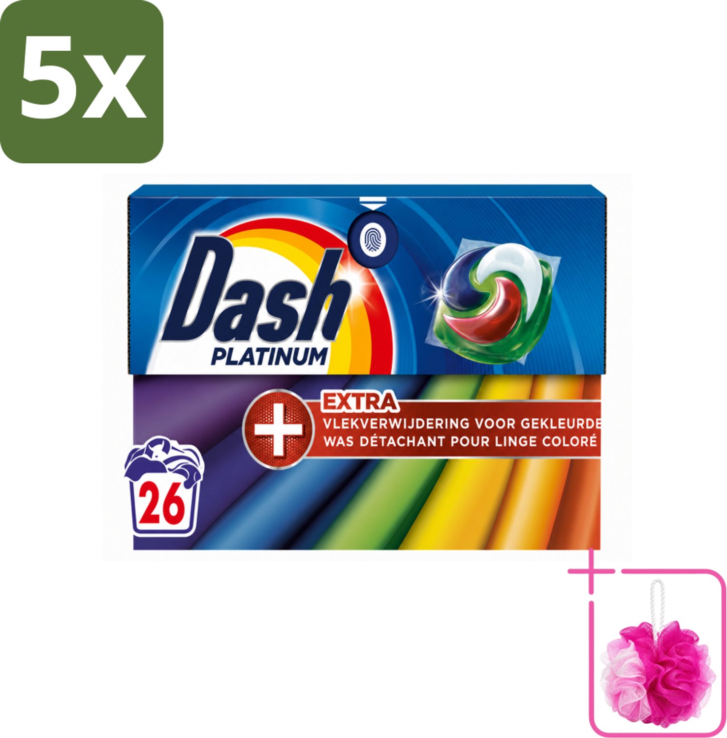 5 x Dash – Wasmiddelcapsules – 4in1 Pods + Extra Vlekverwijdering Color – 26 capsules - Bulkverpakking - Kleurbehoud - Douchemop - Vlekverwijdering