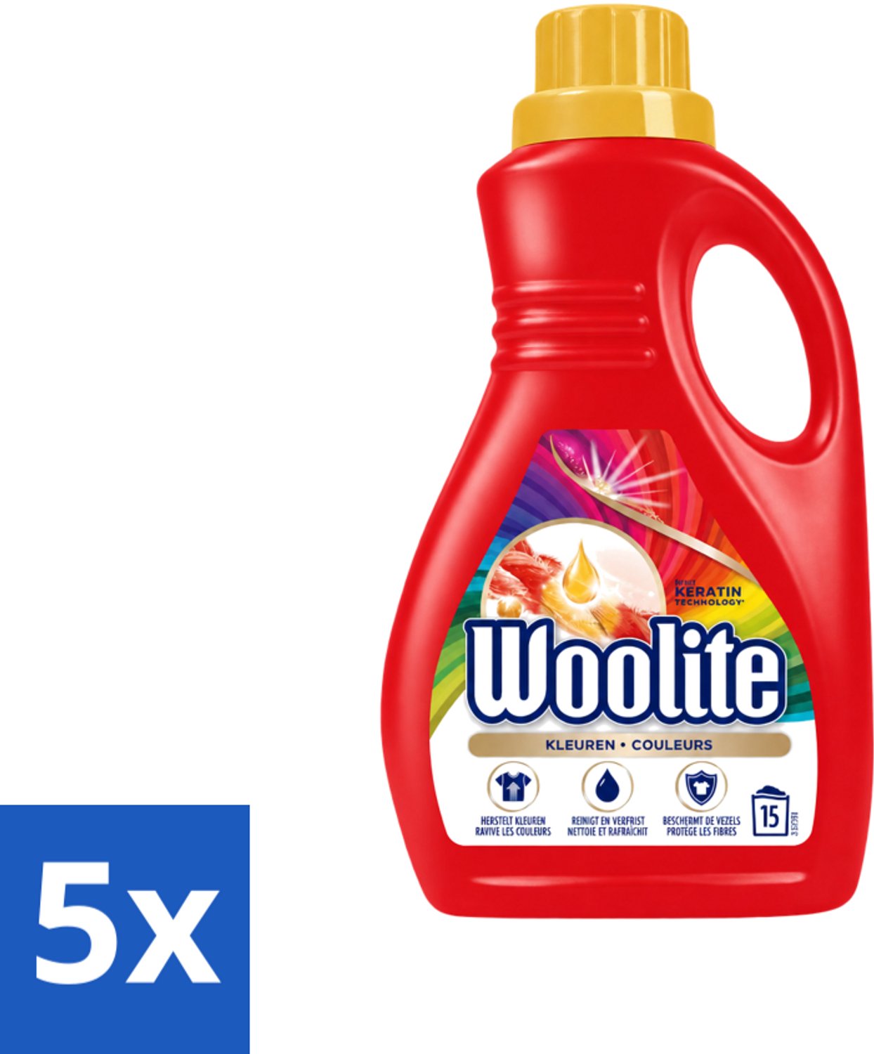 5 x Woolite Color - Vloeibaar Wasmiddel - Met Keratine - Gekleurde Was - 15 Wasbeurten - 0,9L - Voordeelverpakking - 5 stuks