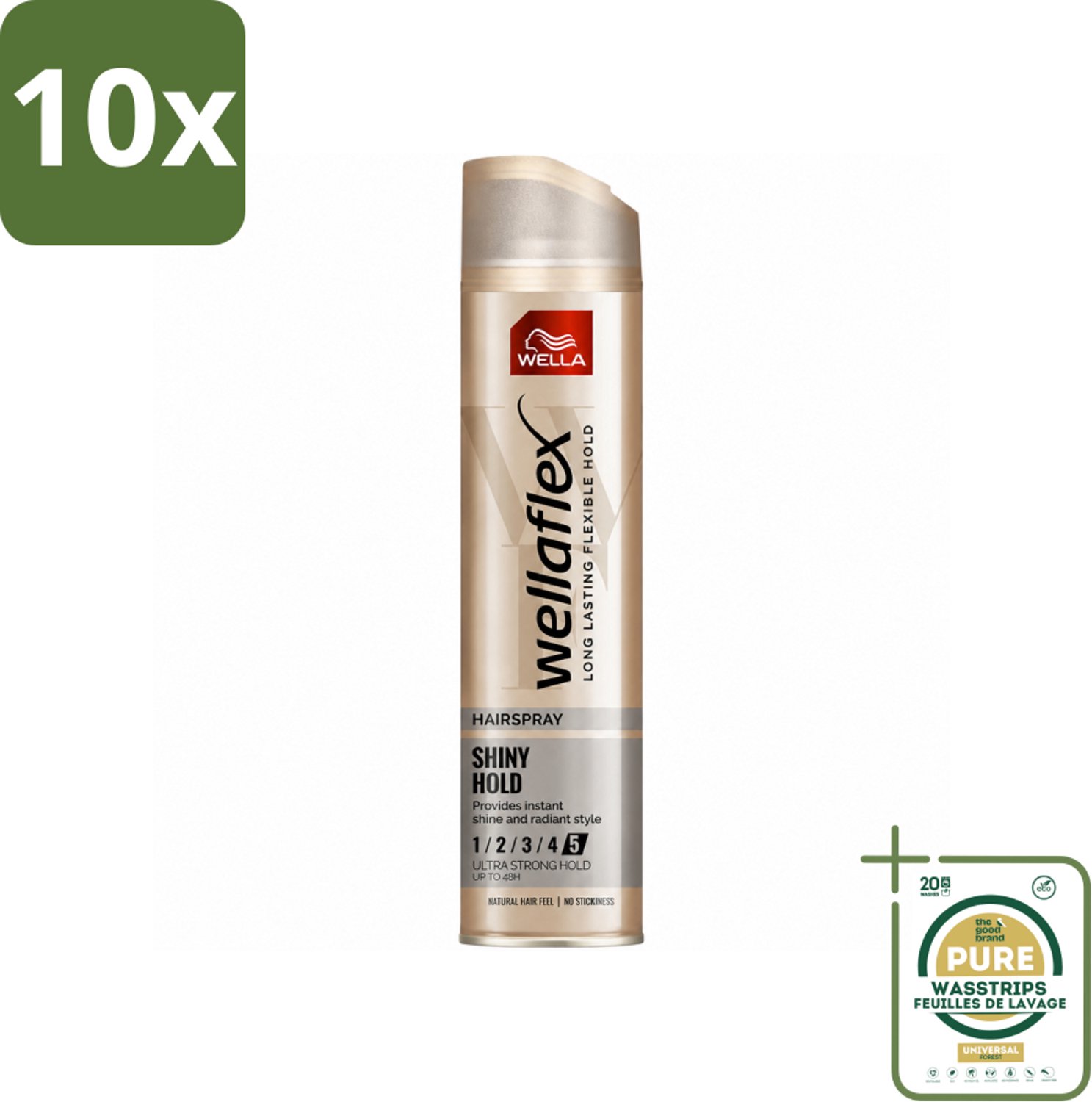 10 x Wella – Flex Shine Ultra Strong – Haarspray – 250 ml - Wasstrips - Haarspray - Glans - Haarfixatie - Haarverzorging - Haarverzorging