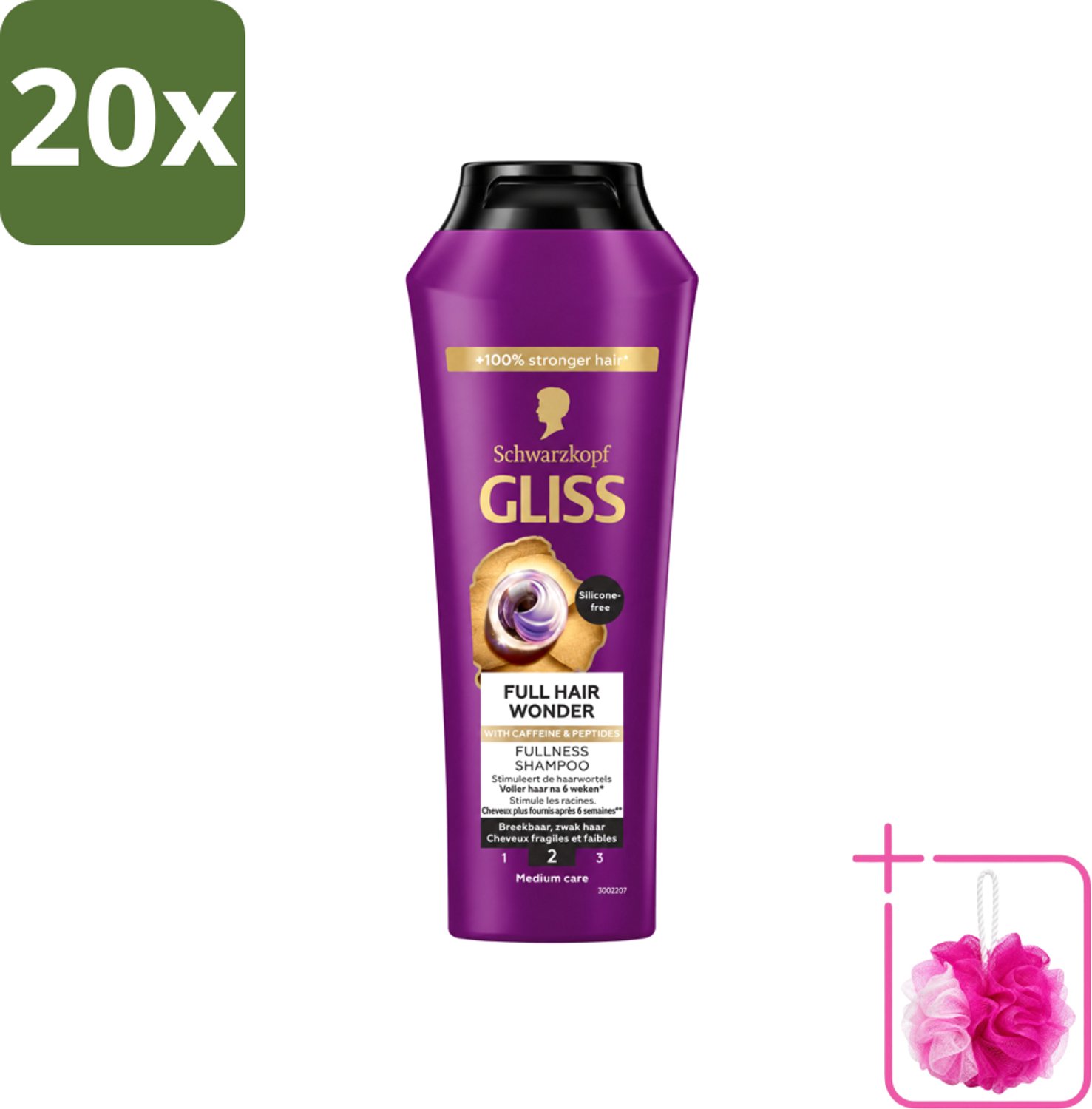 20 x Gliss Shampoo Full Hair Wonder - 250 ml - Bulkverpakking - Haarversterkend shampoo - Douchemop - Volume voor dun haar