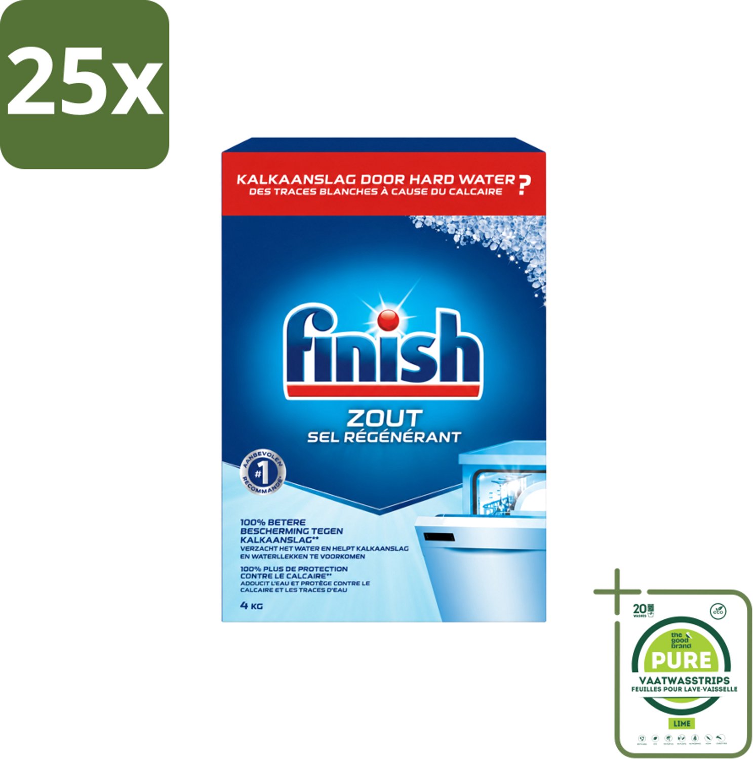 25 x Finish - Vaatwasmachine Zout - Anti-Kalk & Anti-Corrosie - 4 kg - Grootverpakking - Vaatwasstrips - Vaatwasmachine Zout - Kalkvoorkomend - Vaatwasmachine Bescherming - Kalkaanslag Voorkomen - Vaatwasmachine Filter Bescherming