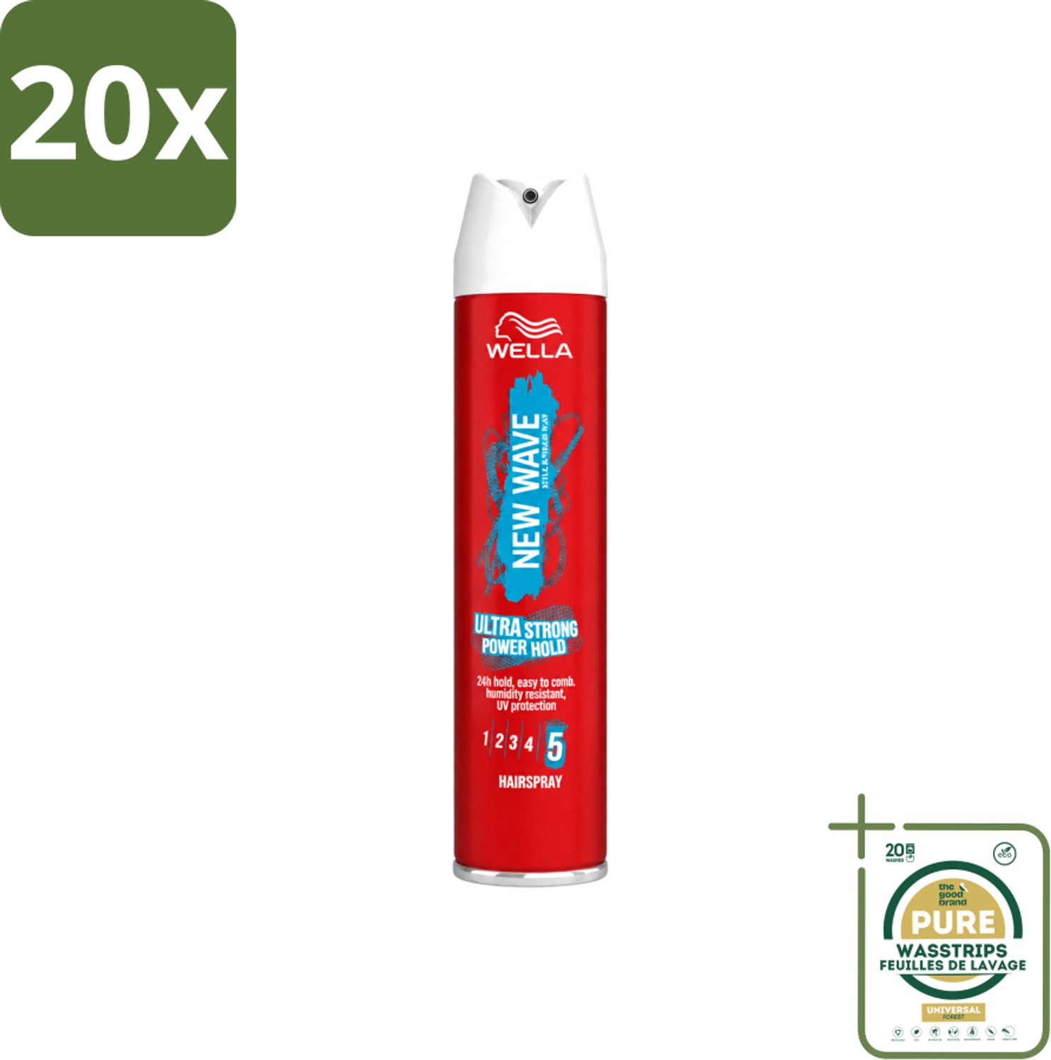 20 x Wella – New Wave Rock’n Hold Ultra Strong – Haarspray – 250 ml - Wasstrips - Haarspray - Haarspray Met Stevige Houding - Haarspray UV Bescherming - Haarspray Voor Dun Haar - Haarspray Met 24 Uur Houding