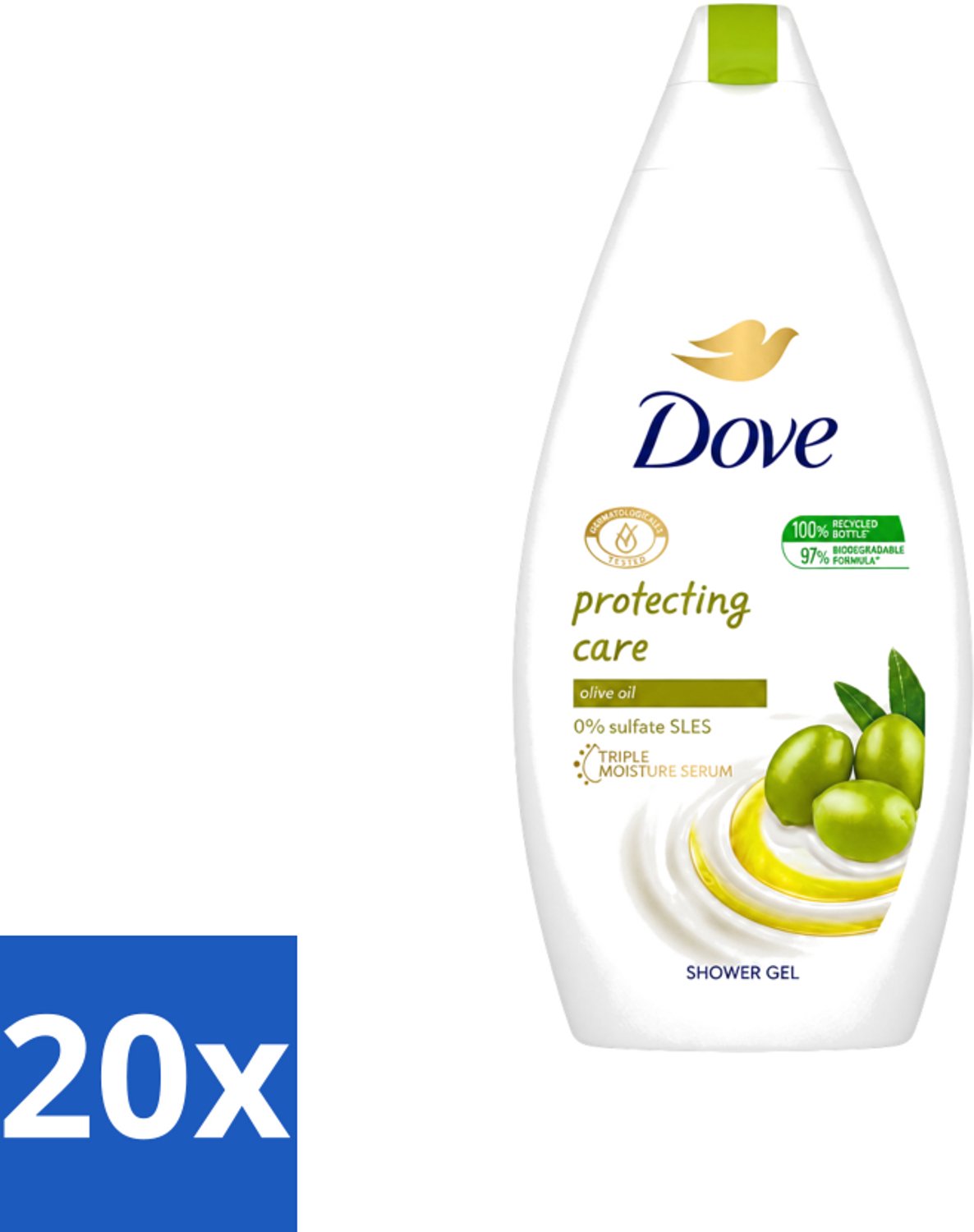 20 x Dove Protecting Care - Douchegel - Olijfolie - Sulfaatvrij - 450 ml - Voordeelverpakking - 20 stuks